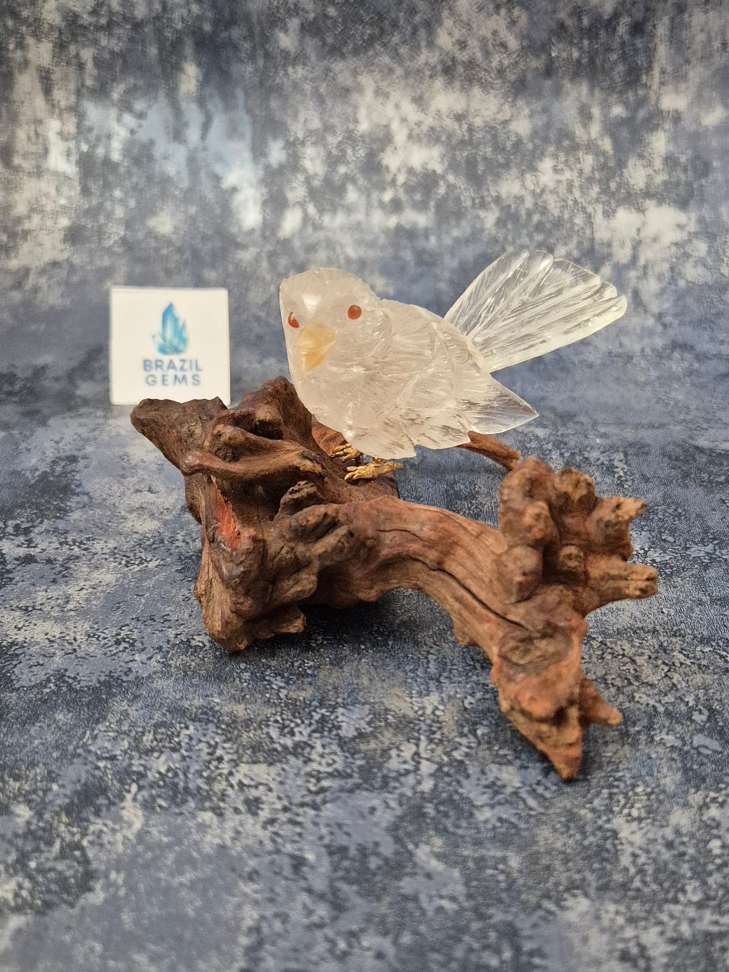 Clear Quartz Bird on Natural Driftwood Base No3