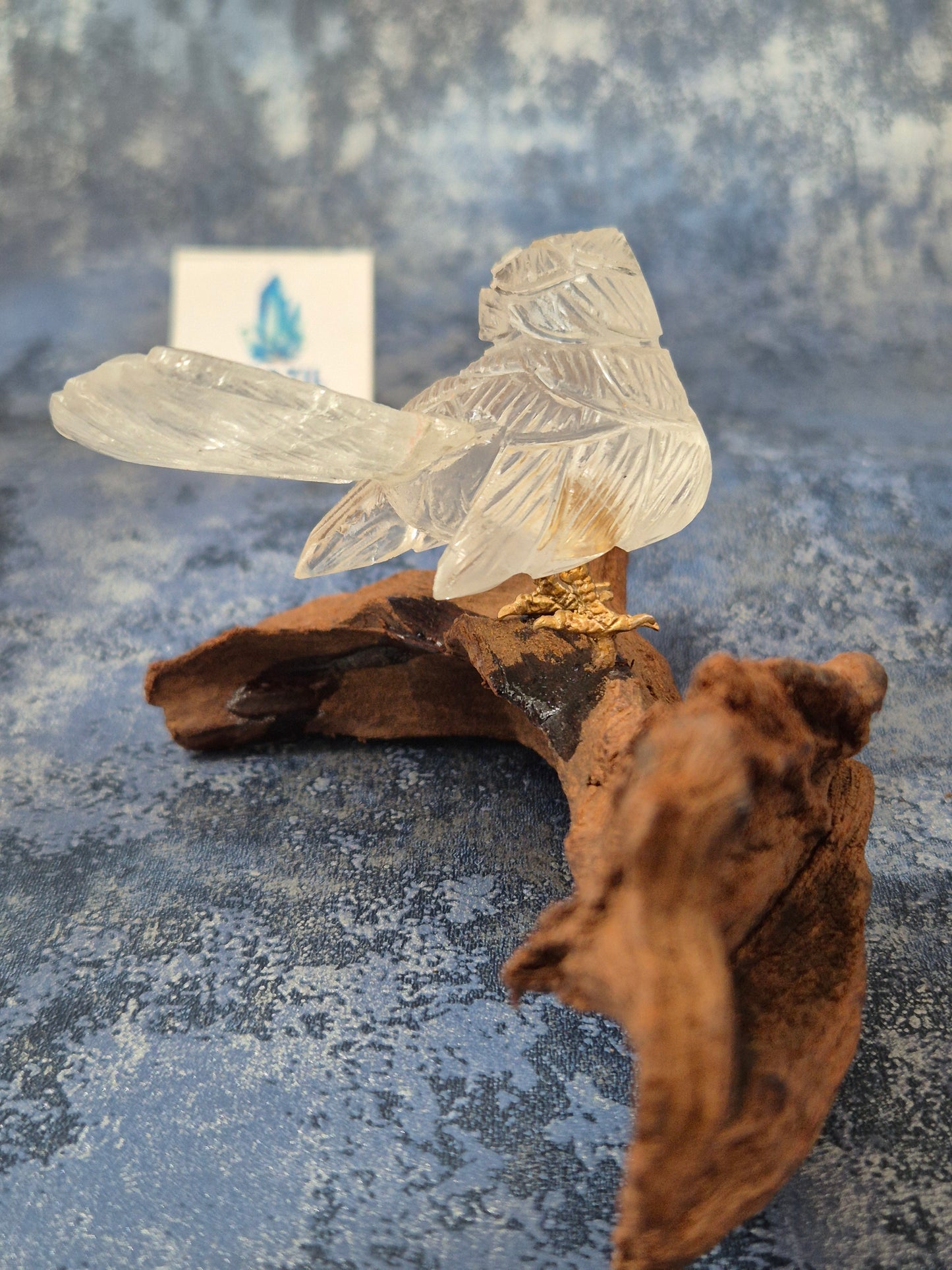 Clear Quartz Bird on Natural Driftwood Base No5