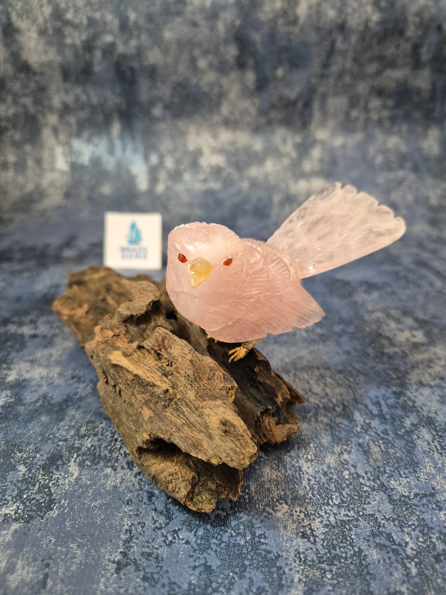 Rose Quartz Bird on Natural Driftwood Base
