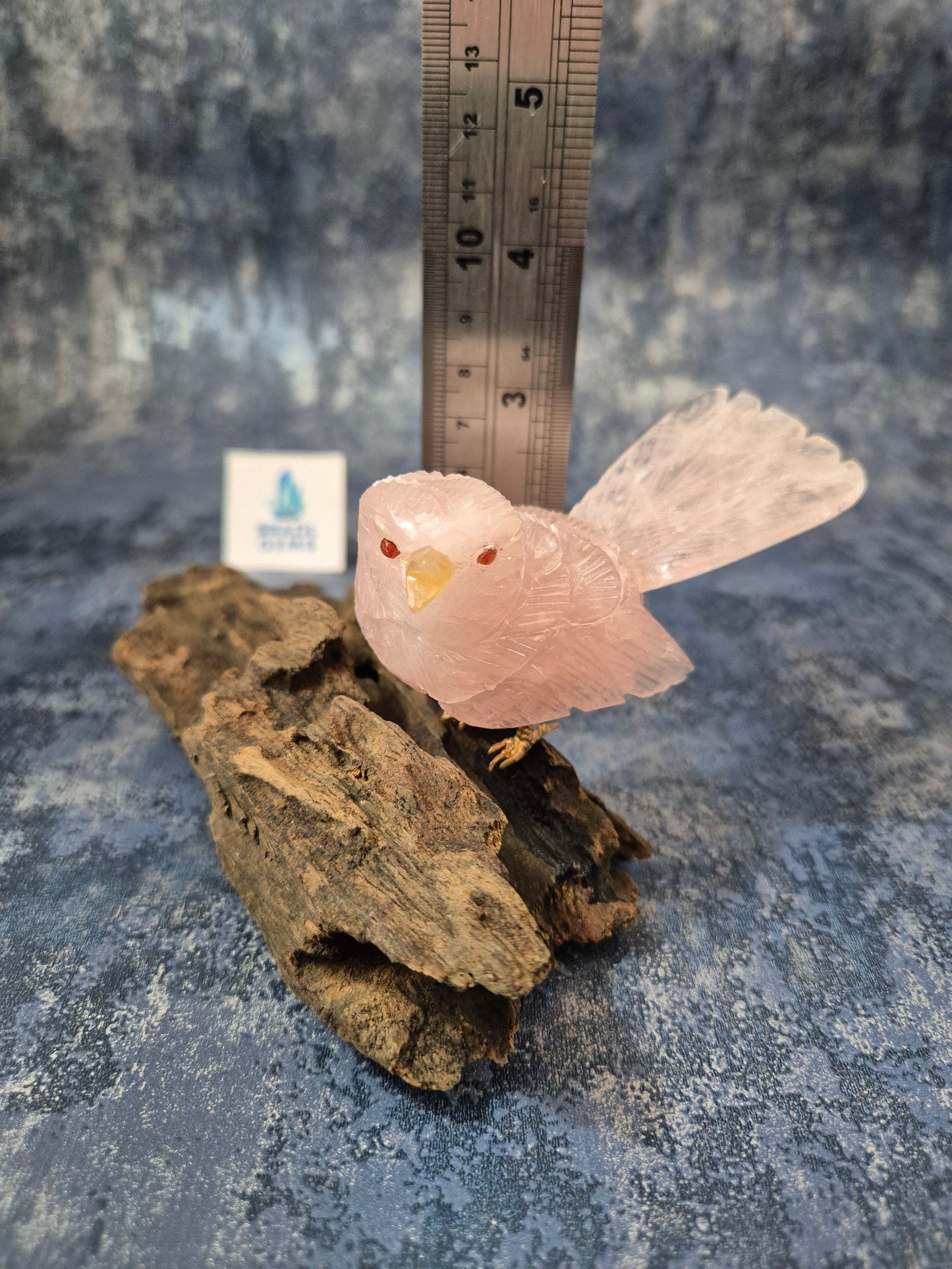 Rose Quartz Bird on Natural Driftwood Base