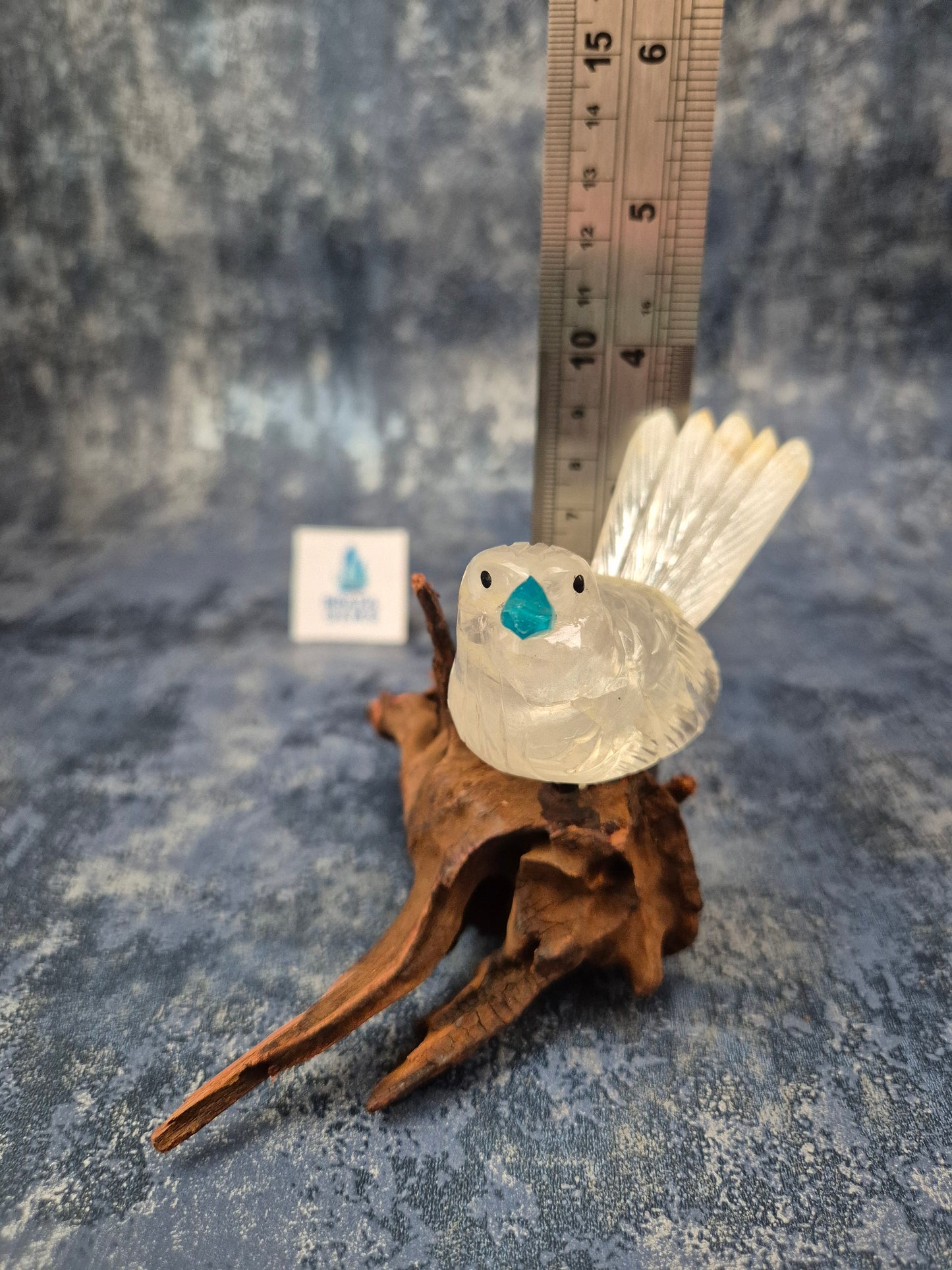 Clear Quartz with Hematoid Inclusions Bird on Natural Driftwood Base