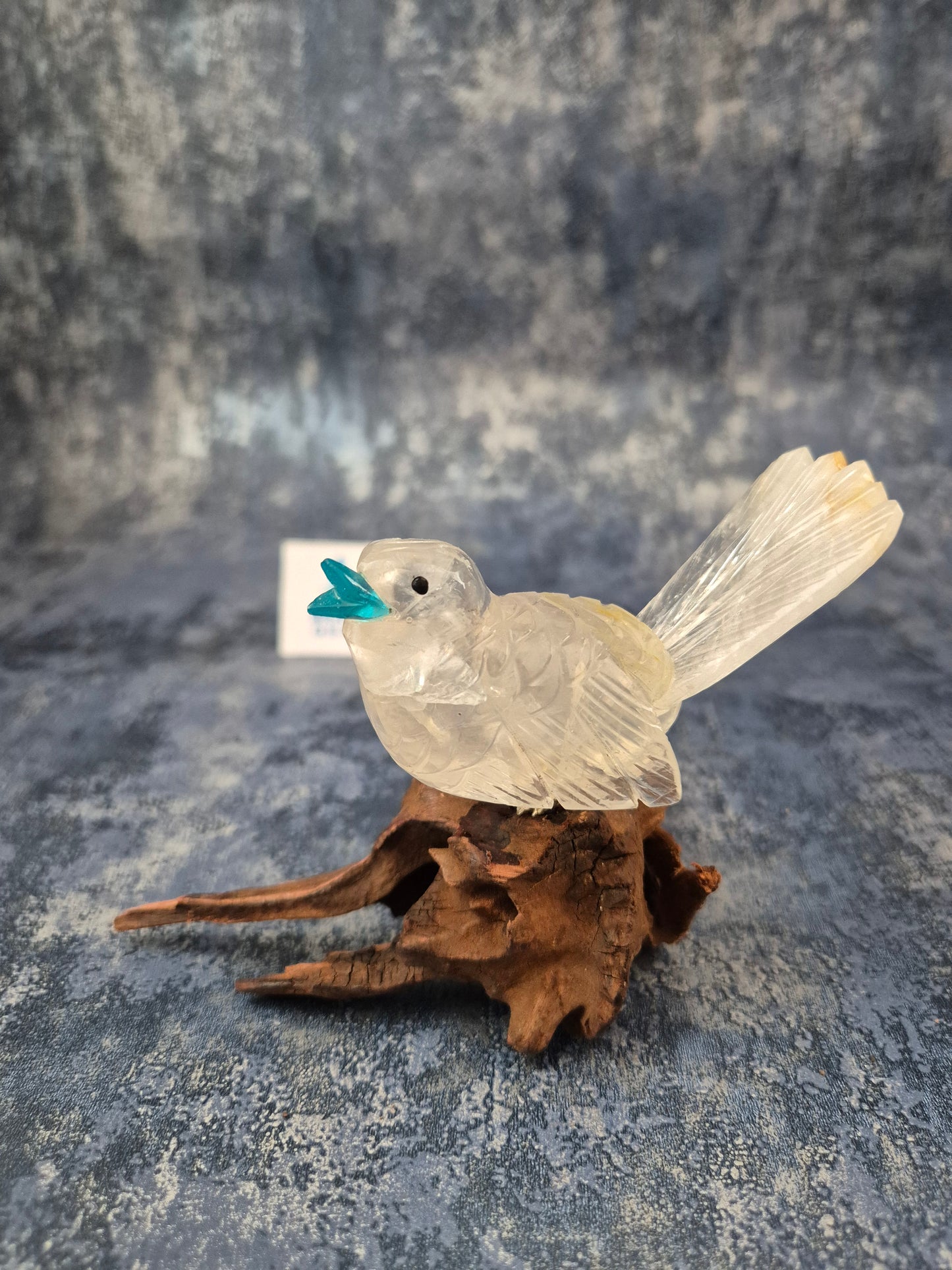 Clear Quartz with Hematoid Inclusions Bird on Natural Driftwood Base