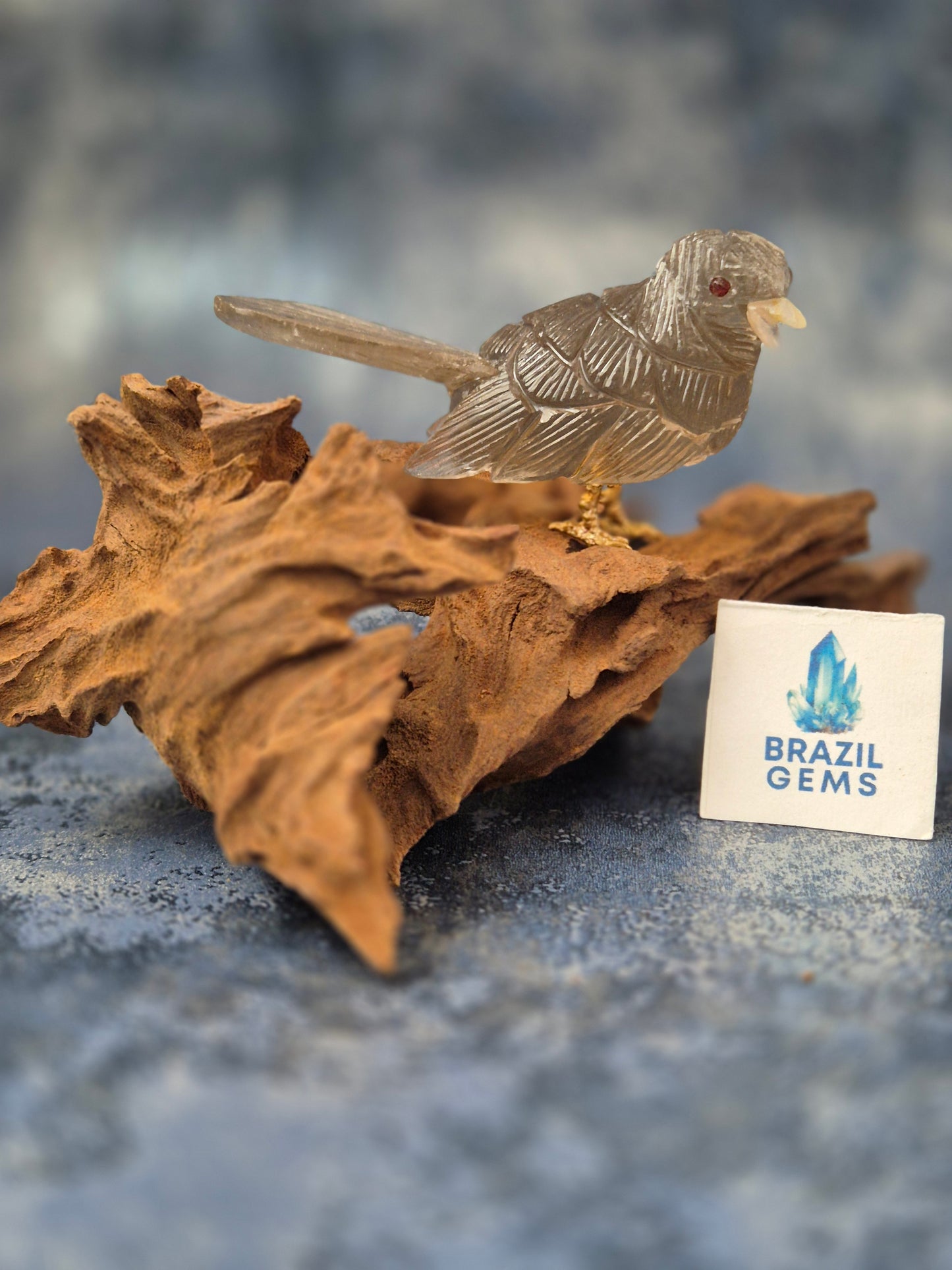 Smoky Quartz Bird on Natural Driftwood Base