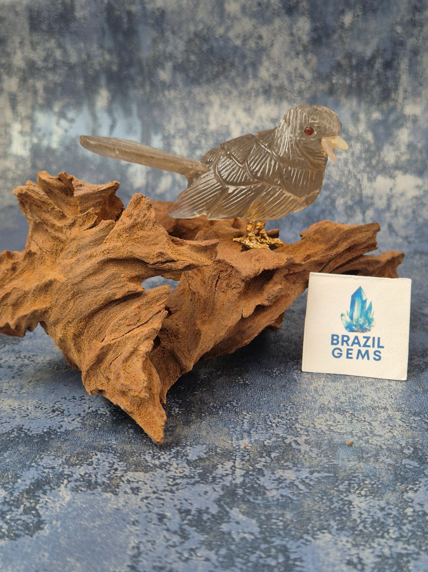 Smoky Quartz Bird on Natural Driftwood Base