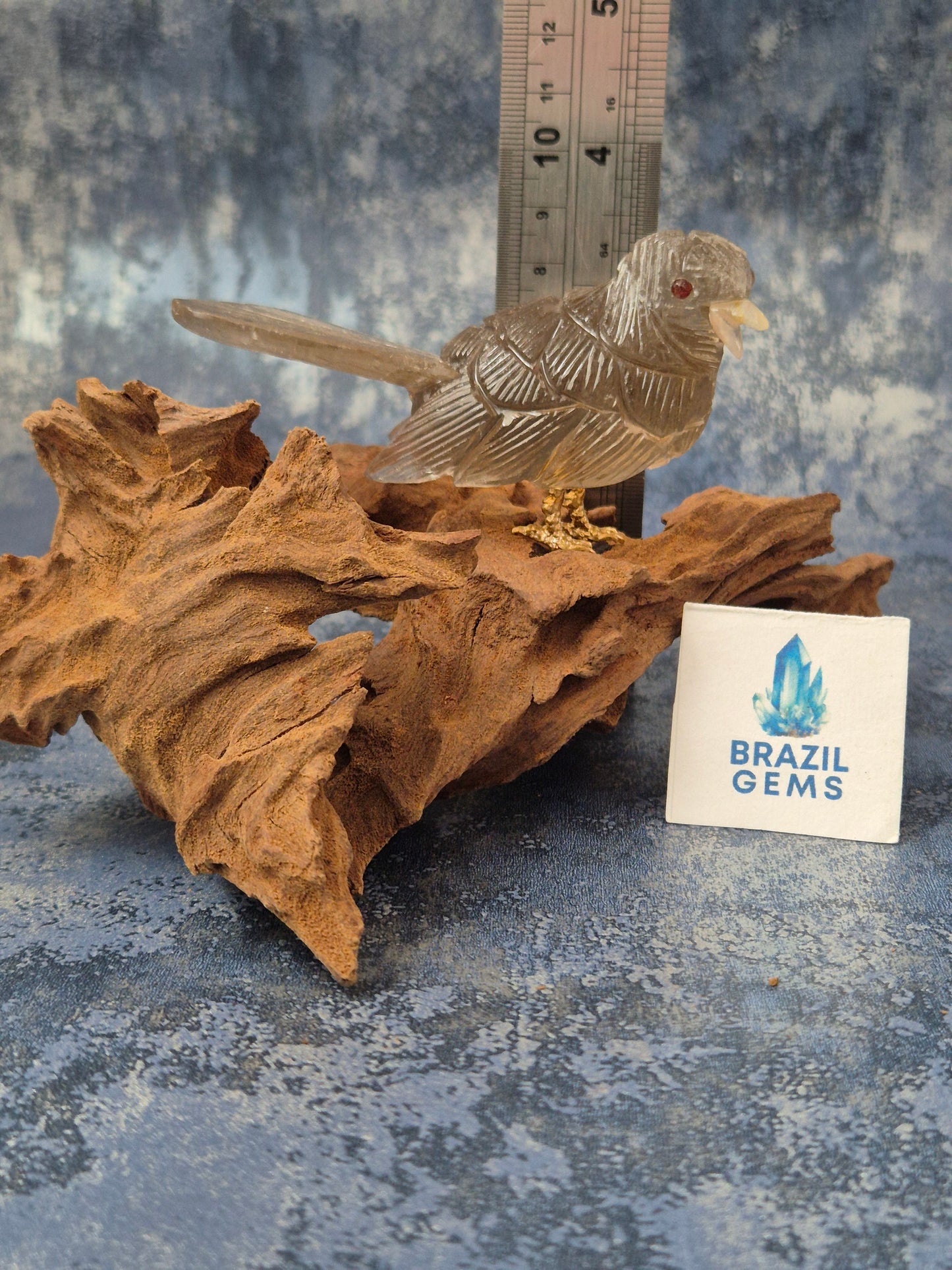 Smoky Quartz Bird on Natural Driftwood Base