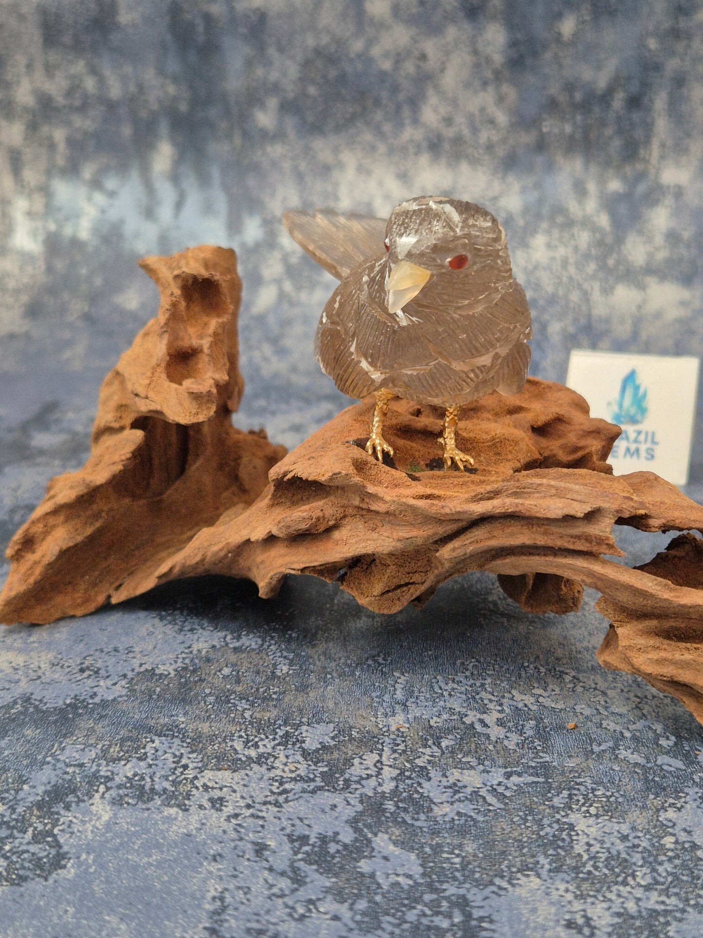 Smoky Quartz Bird on Natural Driftwood Base