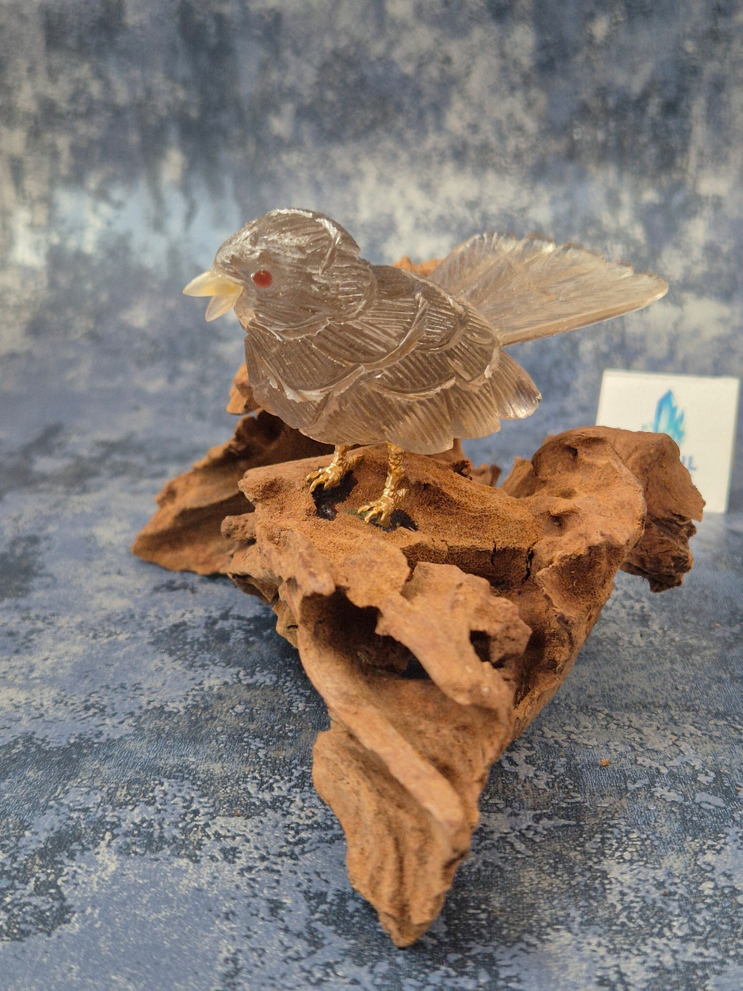 Smoky Quartz Bird on Natural Driftwood Base