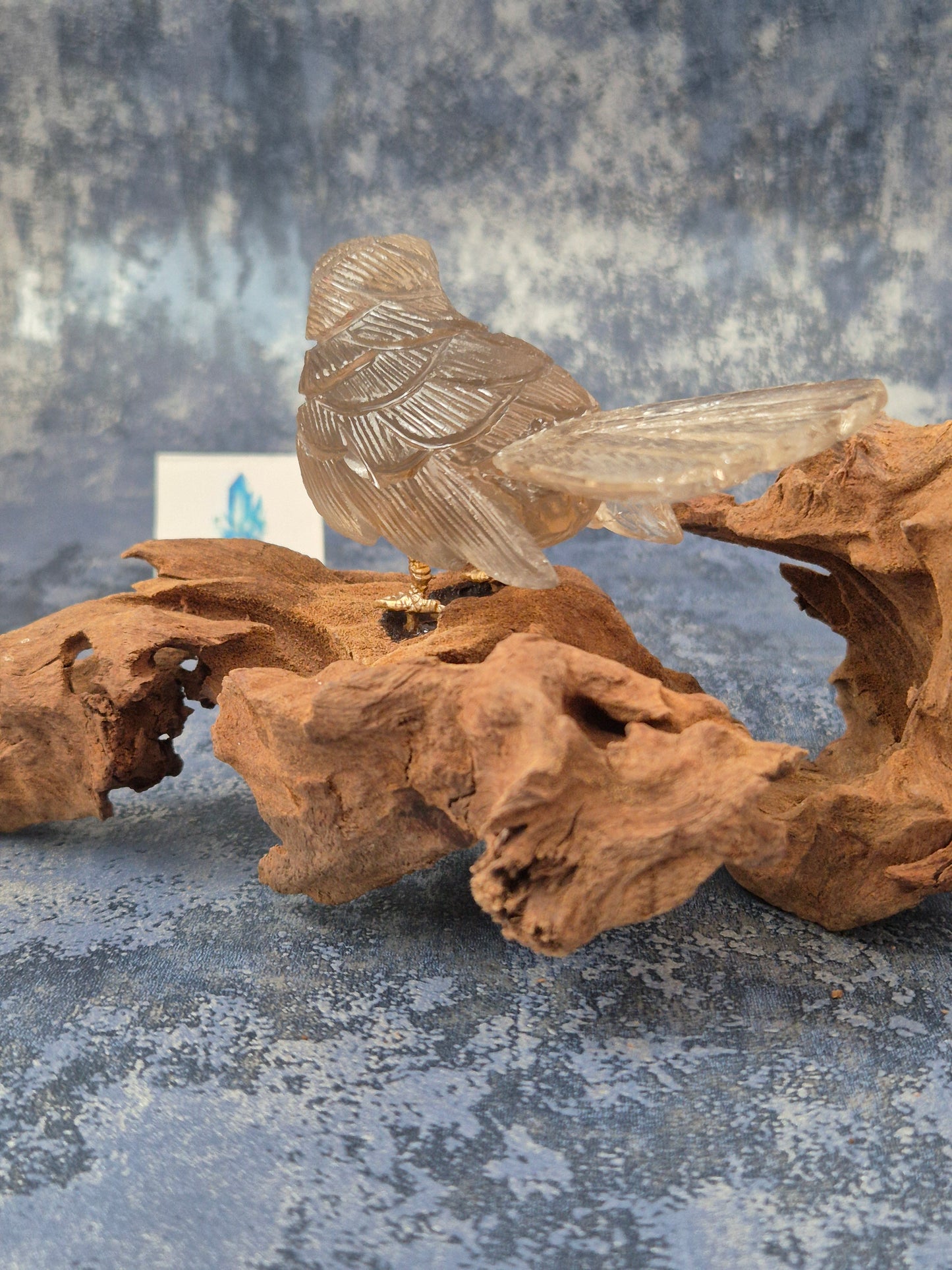 Smoky Quartz Bird on Natural Driftwood Base
