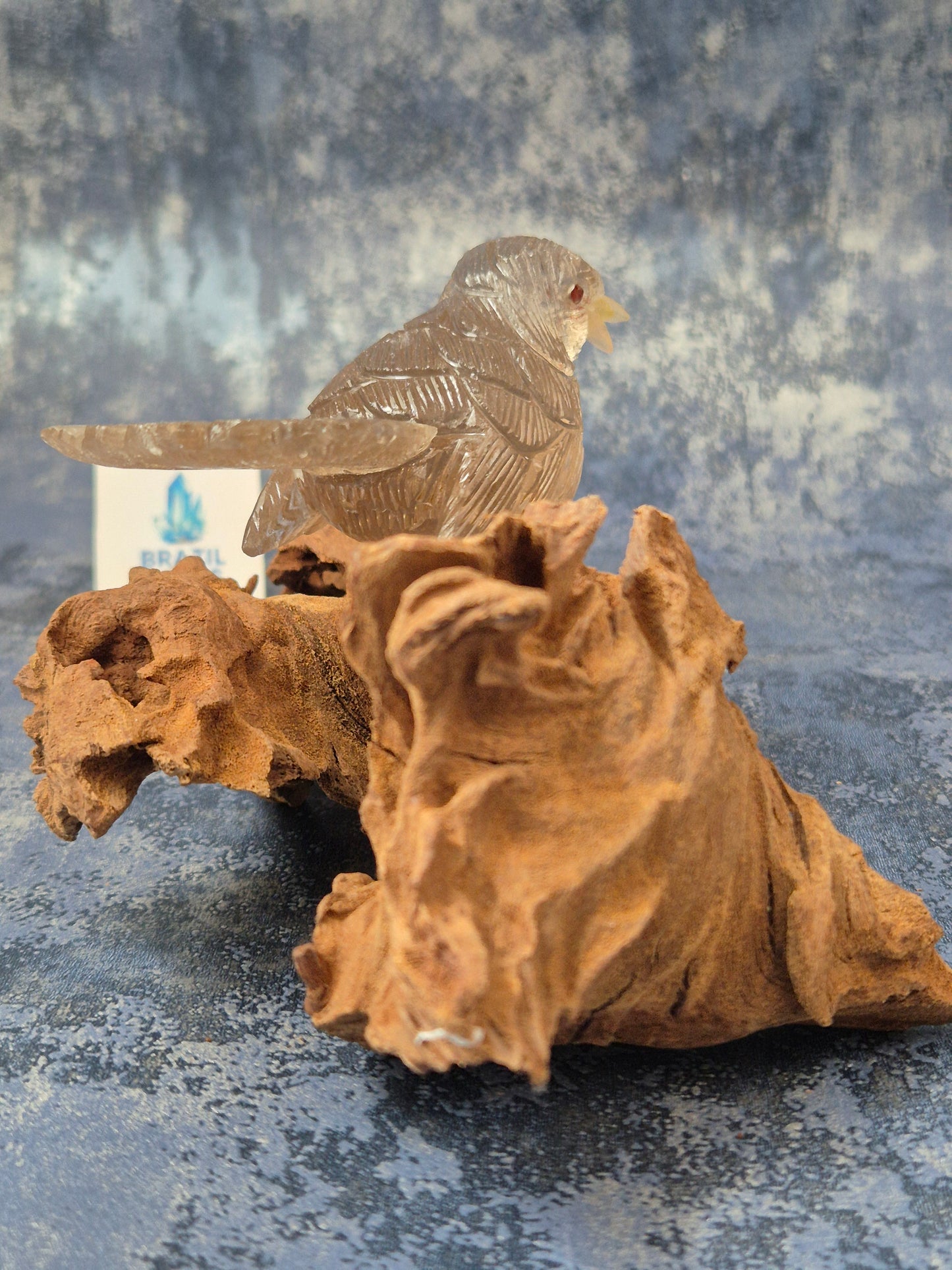 Smoky Quartz Bird on Natural Driftwood Base
