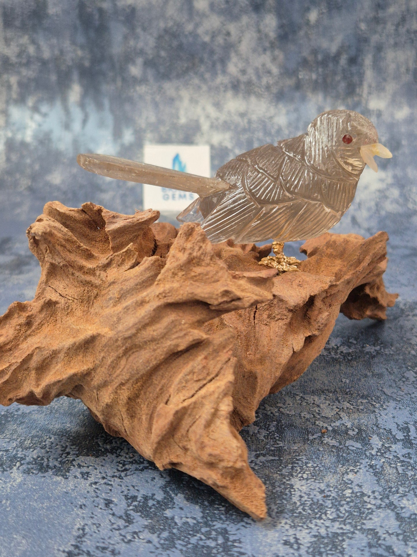 Smoky Quartz Bird on Natural Driftwood Base
