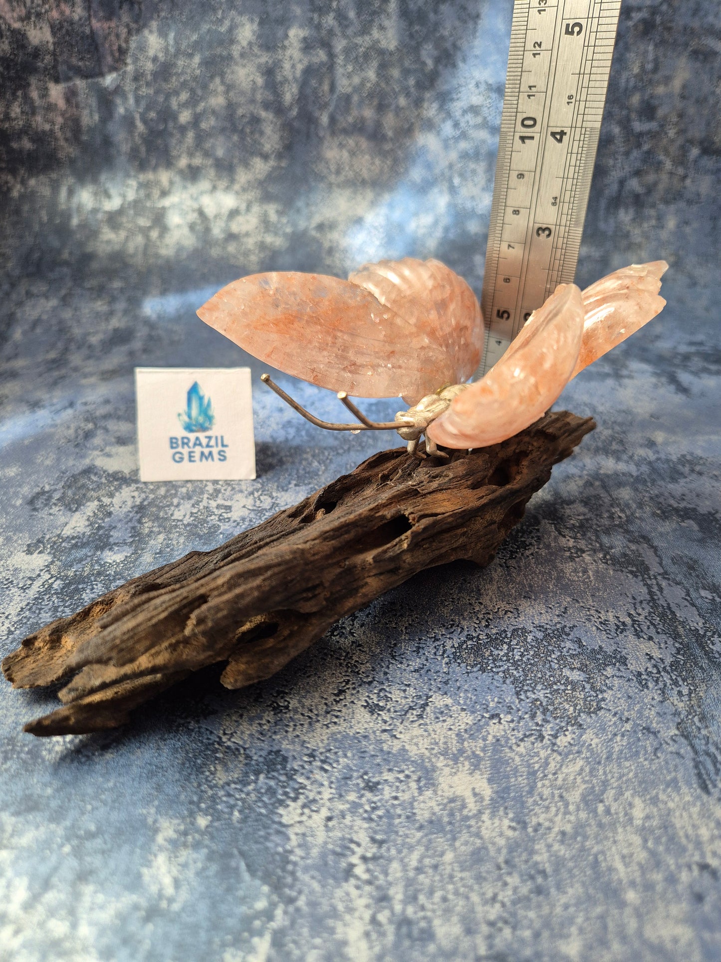 Rose Quartz Butterfly on Natural Driftwood Base