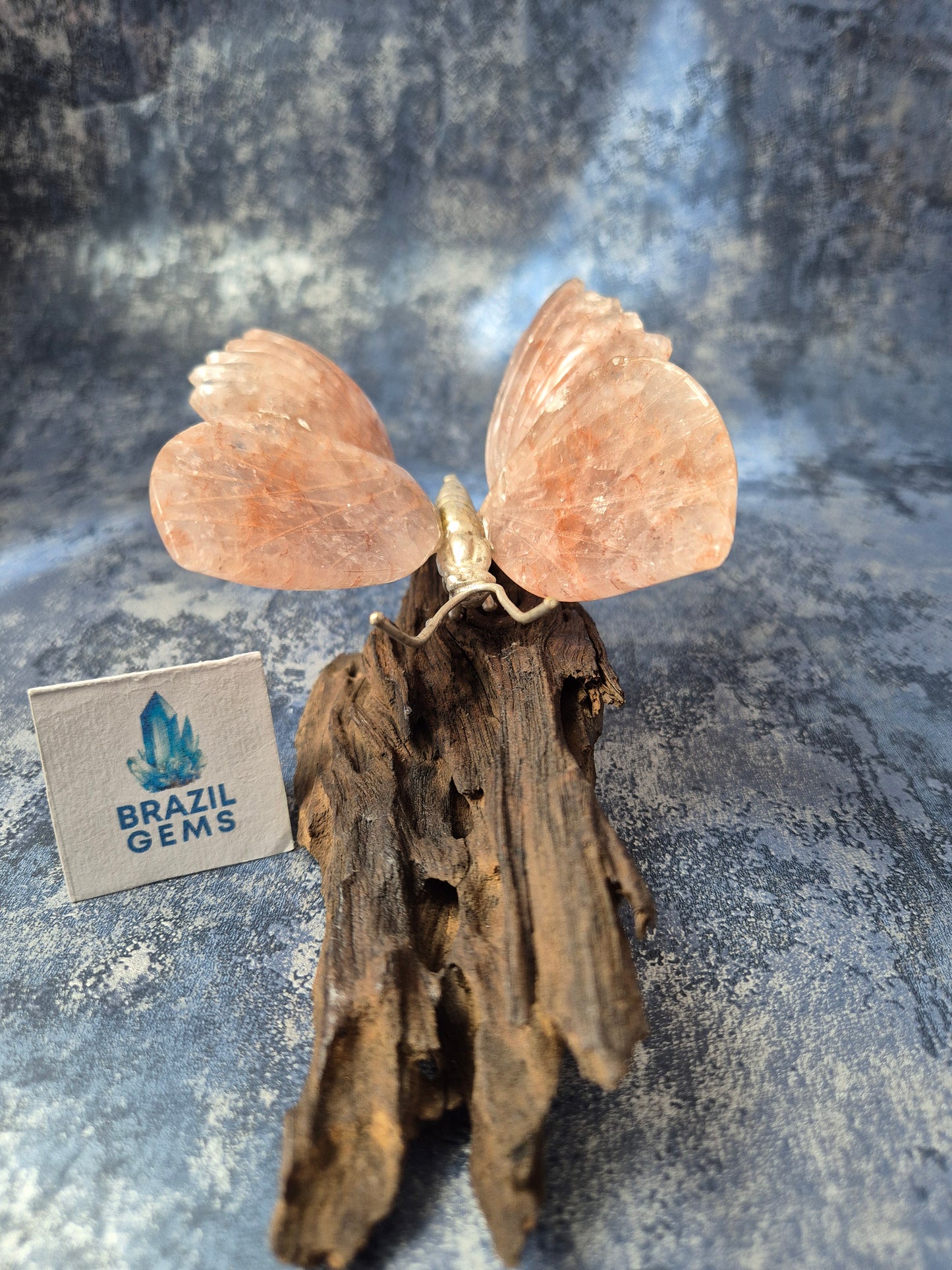 Rose Quartz Butterfly on Natural Driftwood Base