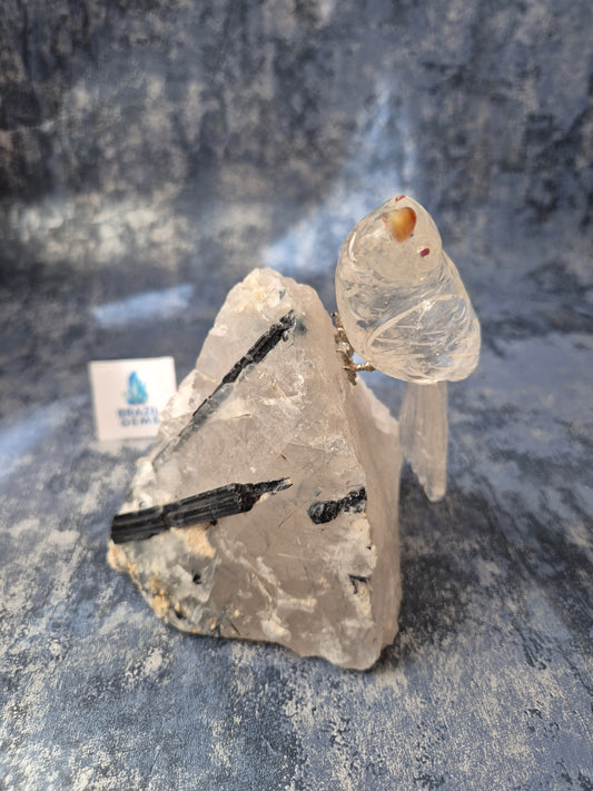 Clear Quartz Bird on Tourmalated Quartz Base