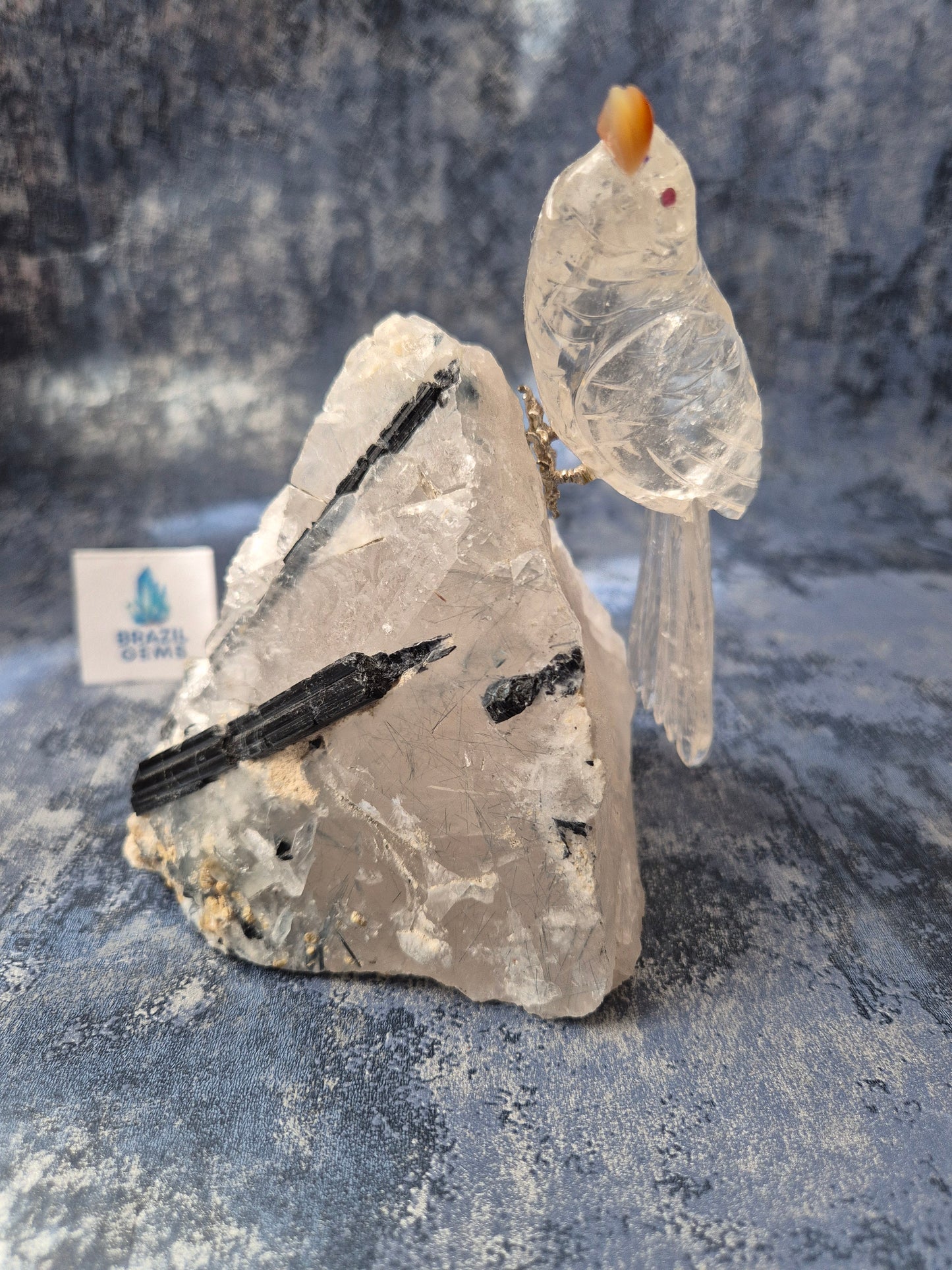 Clear Quartz Bird on Tourmalated Quartz Base