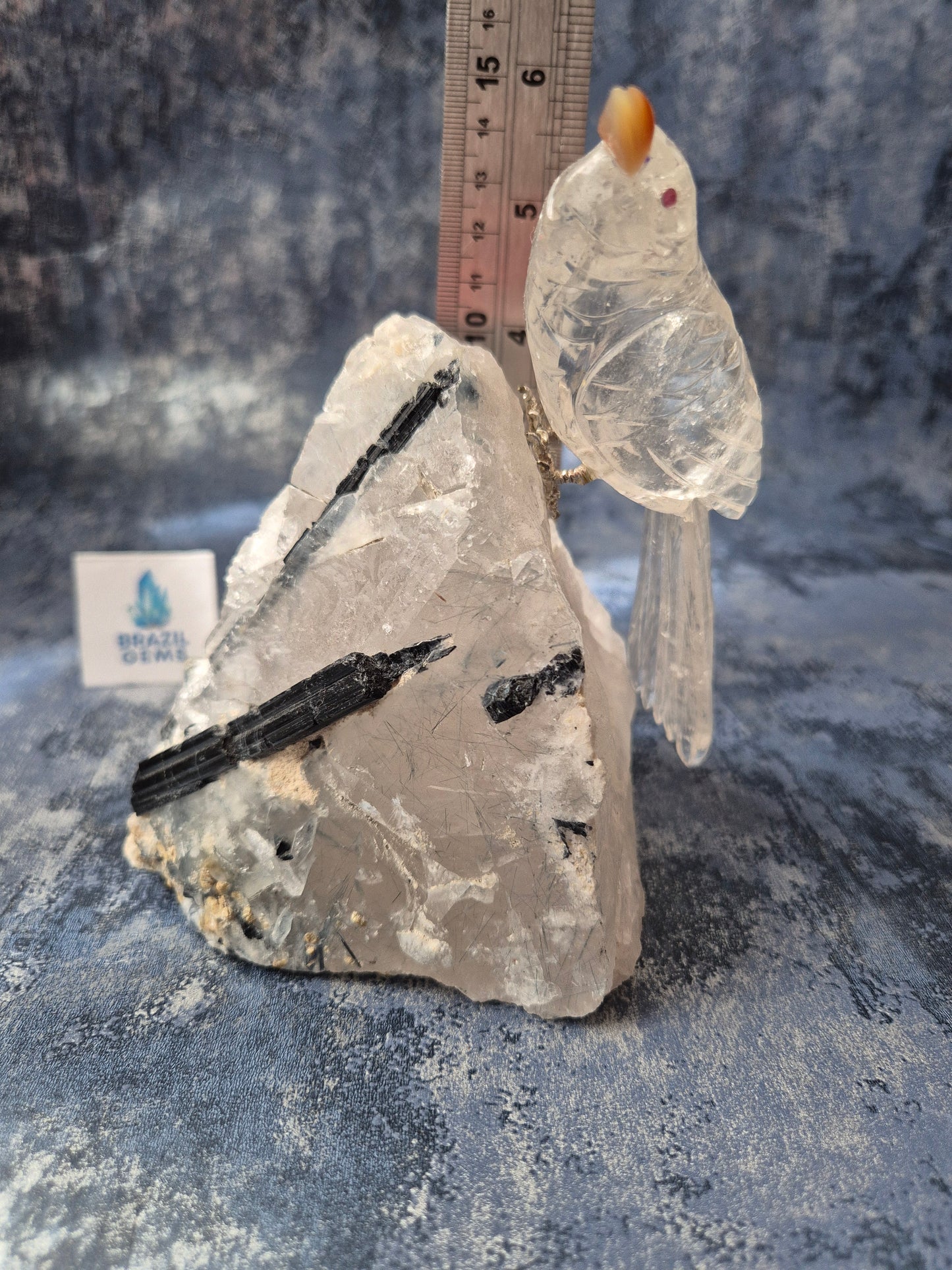 Clear Quartz Bird on Tourmalated Quartz Base