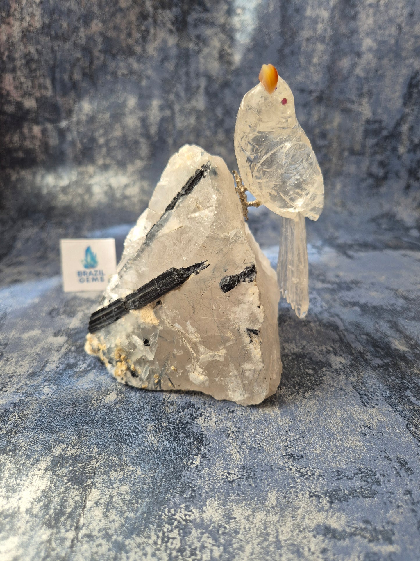Clear Quartz Bird on Tourmalated Quartz Base