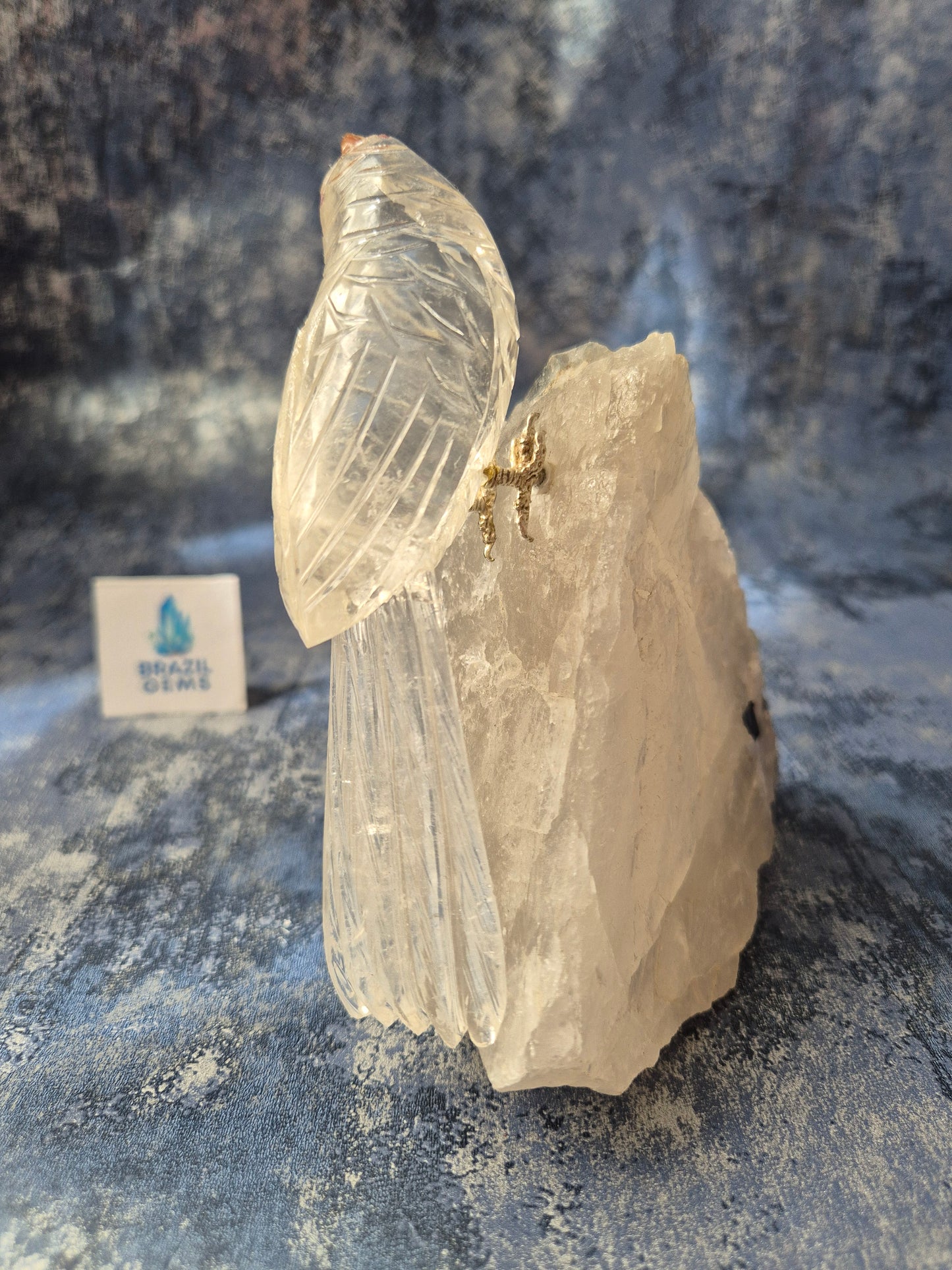 Clear Quartz Bird on Tourmalated Quartz Base