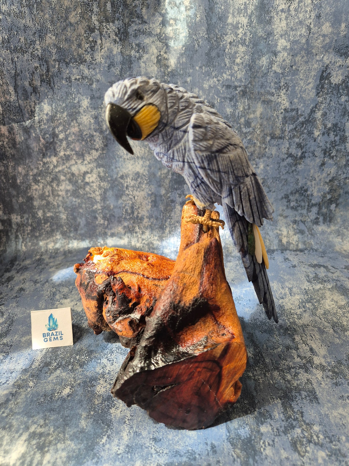 Blue Quartz Parrot on Natural Driftwood Base