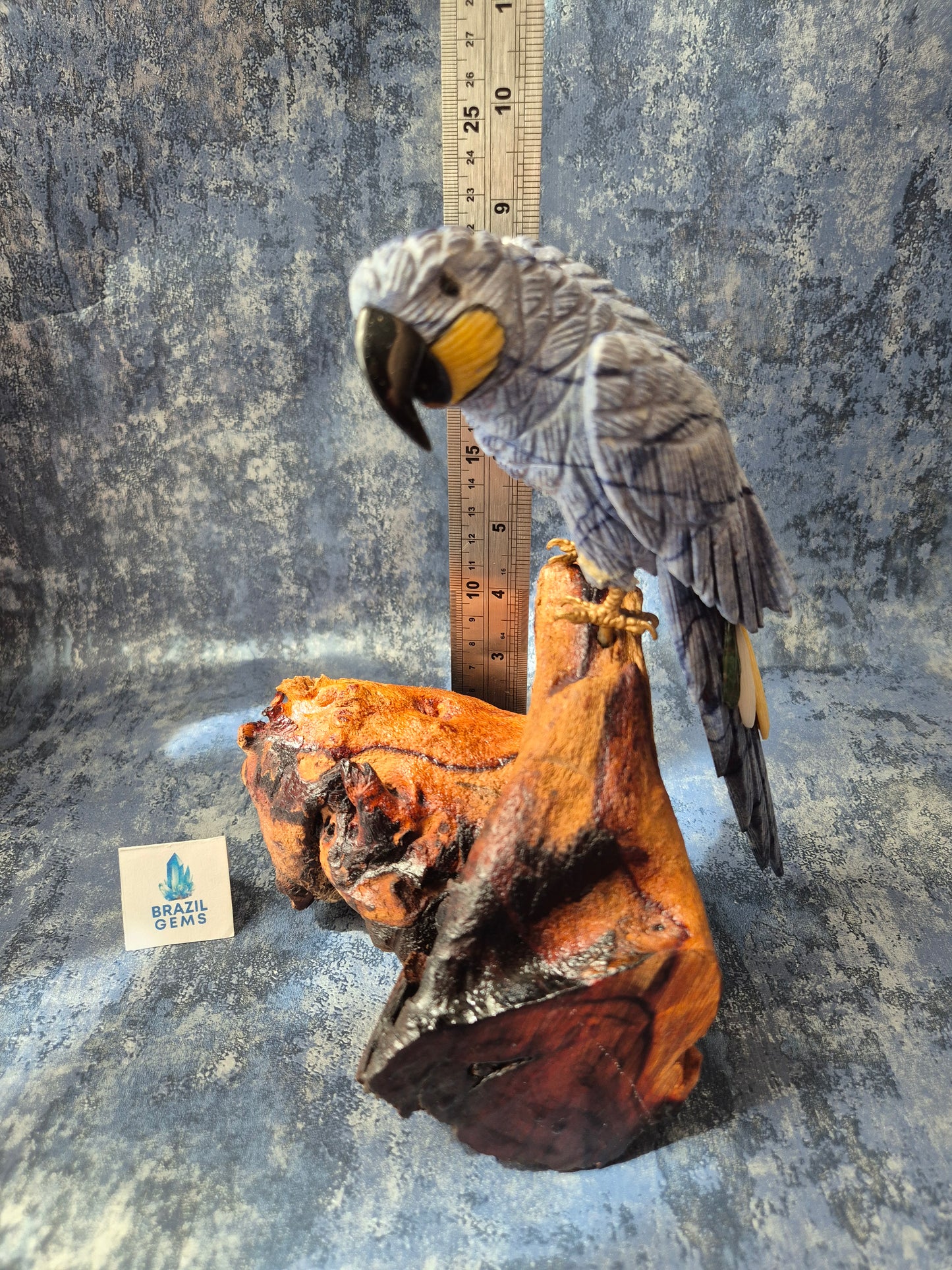 Blue Quartz Parrot on Natural Driftwood Base