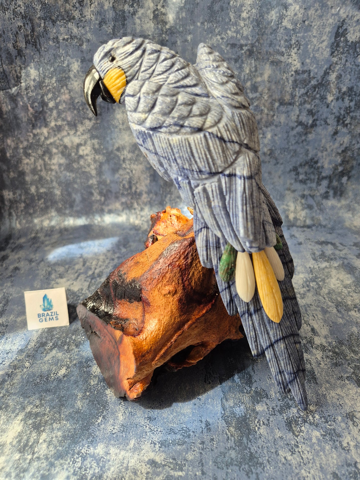 Blue Quartz Parrot on Natural Driftwood Base