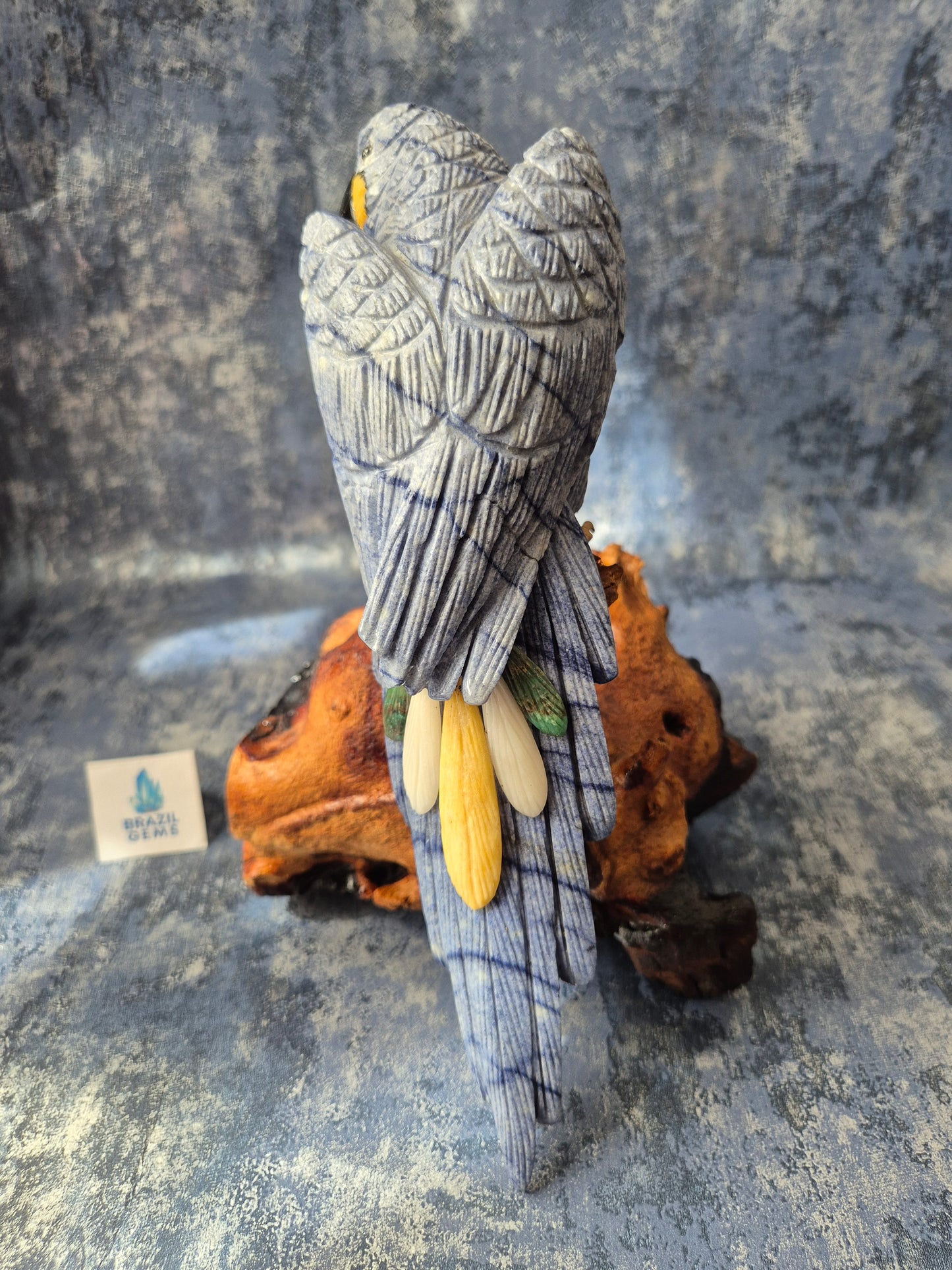Blue Quartz Parrot on Natural Driftwood Base