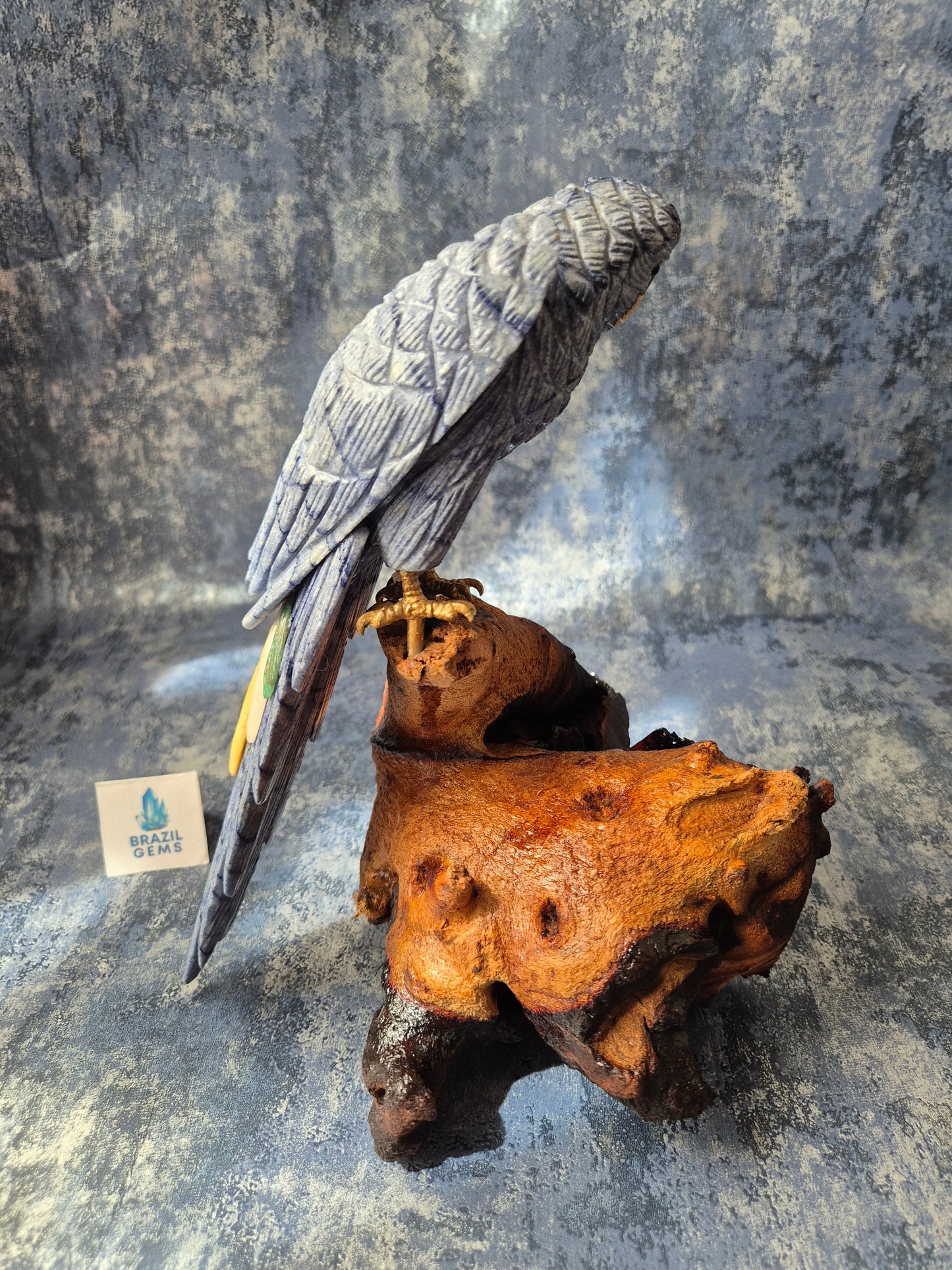 Blue Quartz Parrot on Natural Driftwood Base