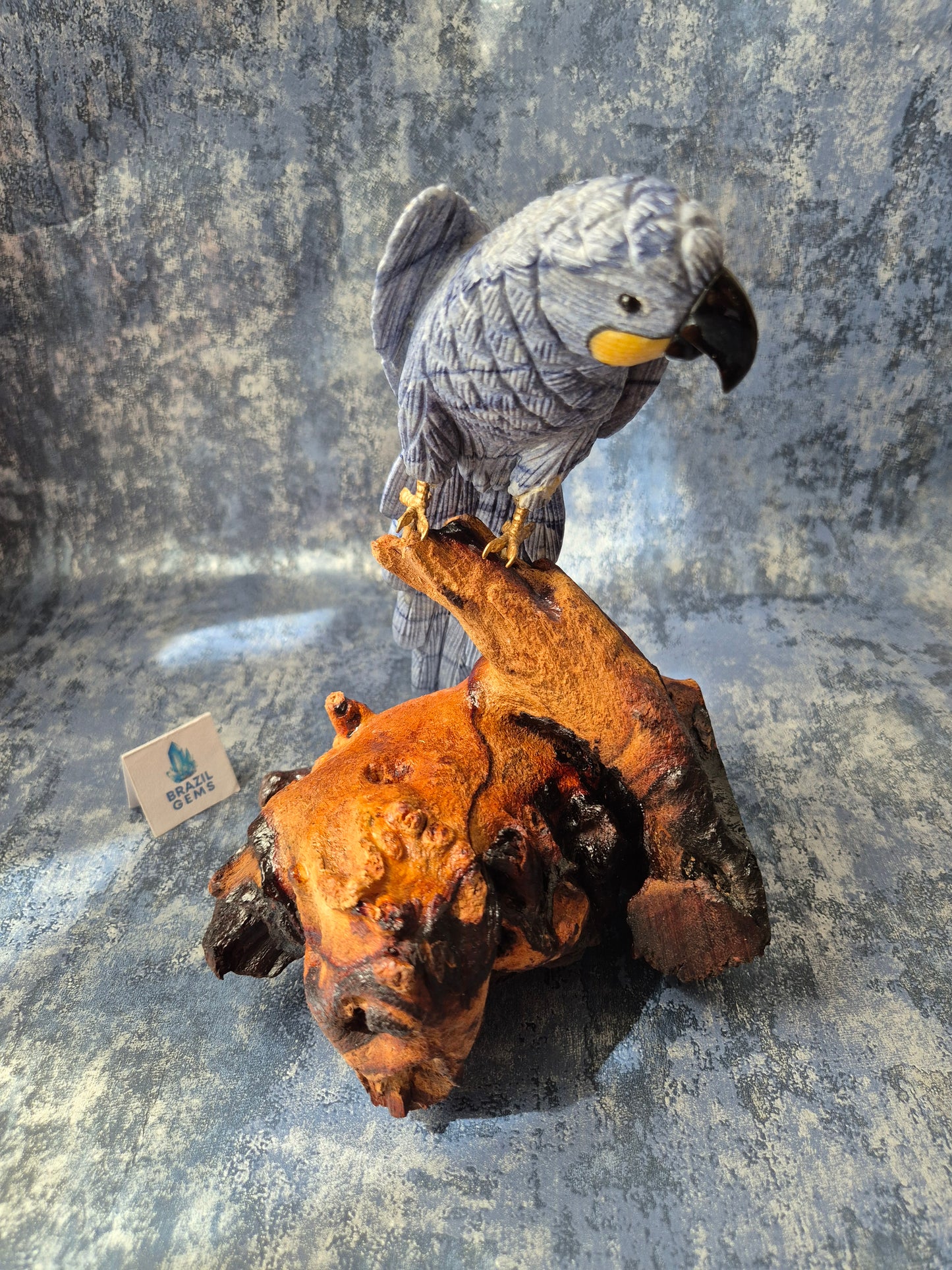 Blue Quartz Parrot on Natural Driftwood Base