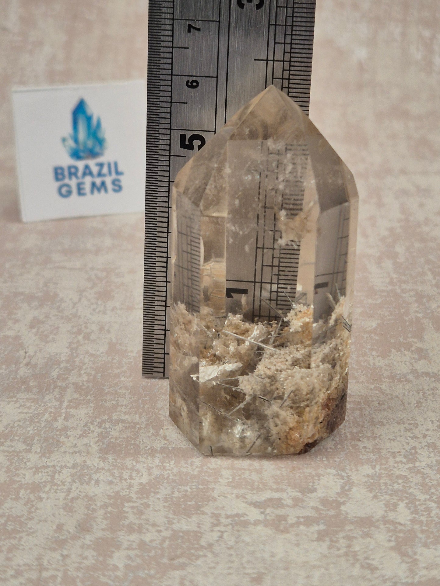High Grade Clear Quartz slightly Citrinated Point with Silvered Rutile and Lodolite Inclusions