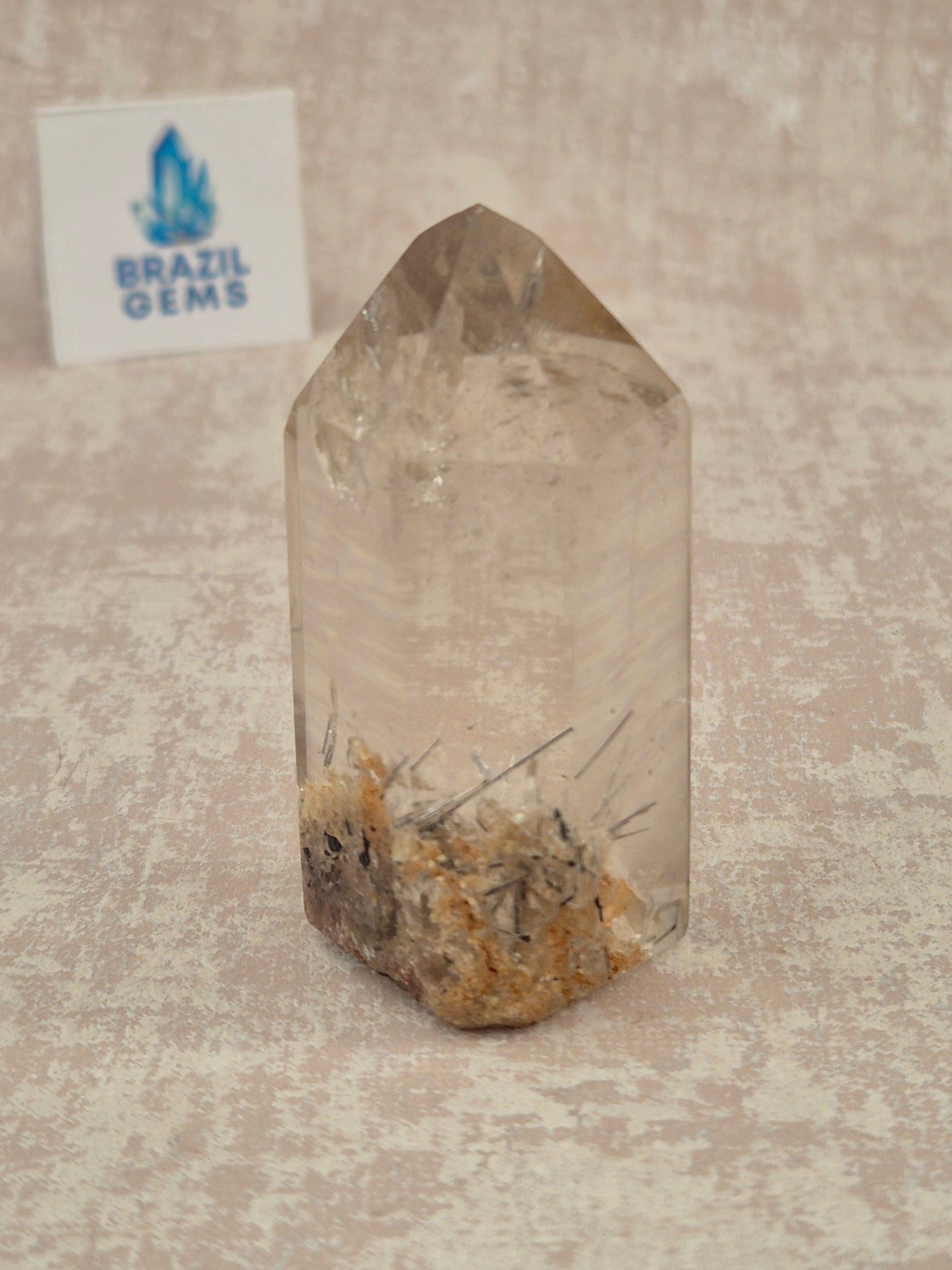 High Grade Clear Quartz slightly Citrinated Point with Silvered Rutile and Lodolite Inclusions
