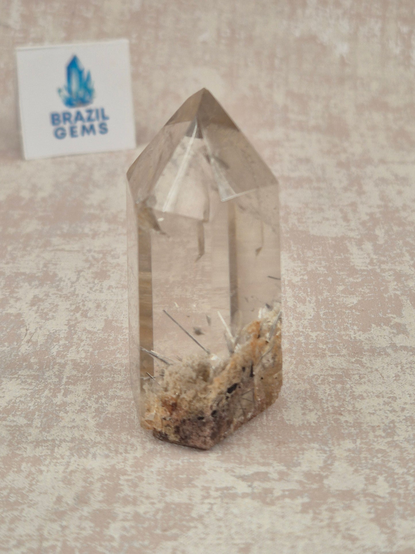 High Grade Clear Quartz slightly Citrinated Point with Silvered Rutile and Lodolite Inclusions