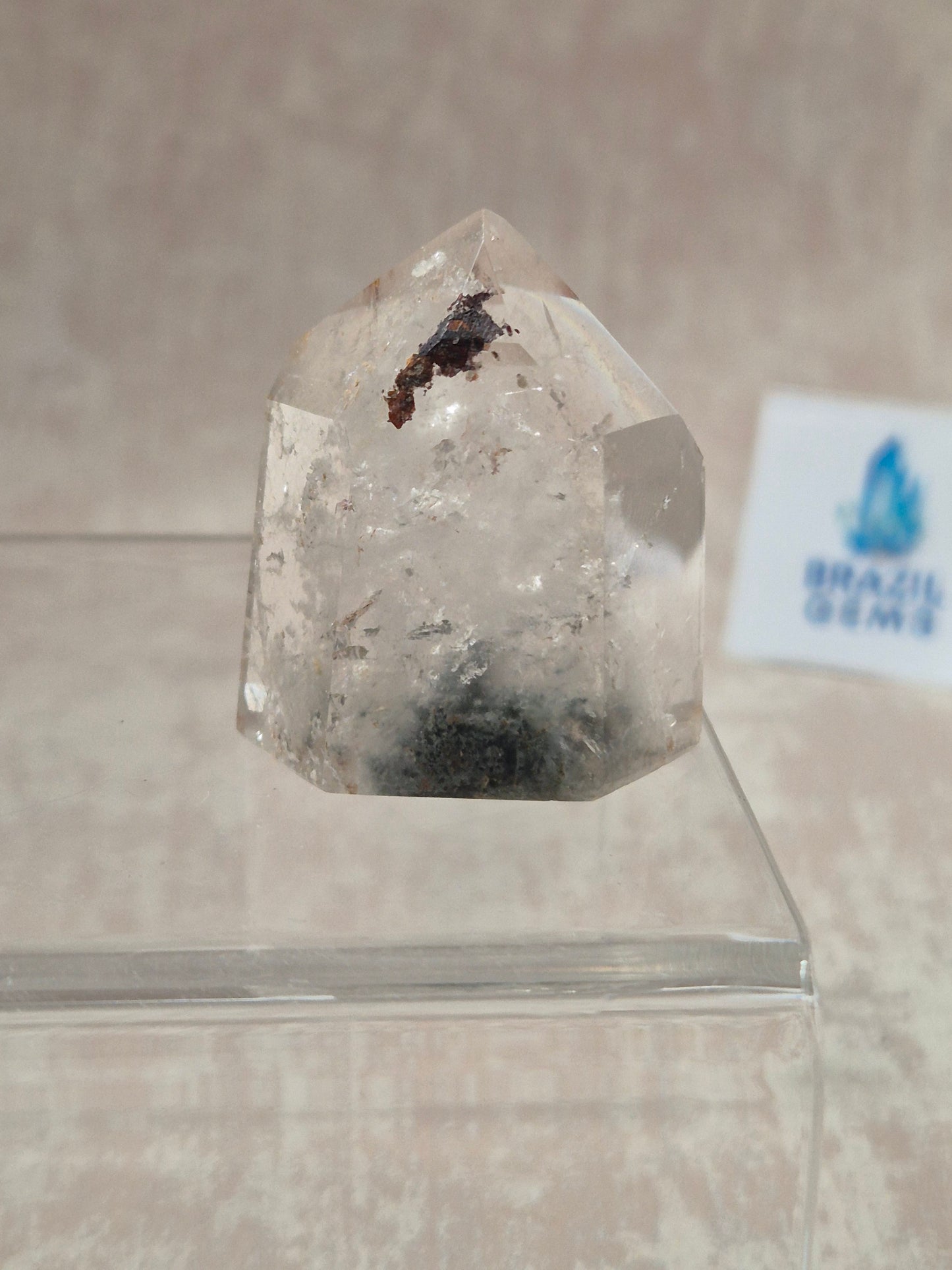 Clear Quartz Point with Lodolite Inclusions