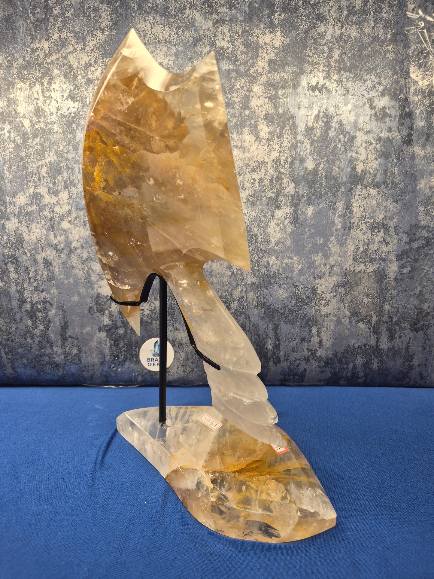 Yellow Hematoid and Clear Quartz with Oxidation Axe on stand