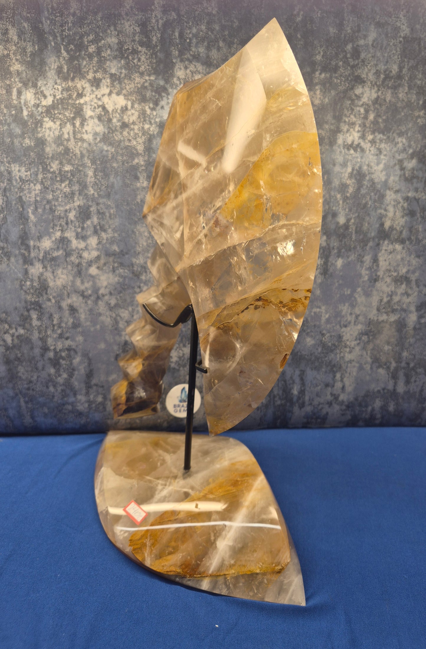 Yellow Hematoid and Clear Quartz with Oxidation Axe on stand