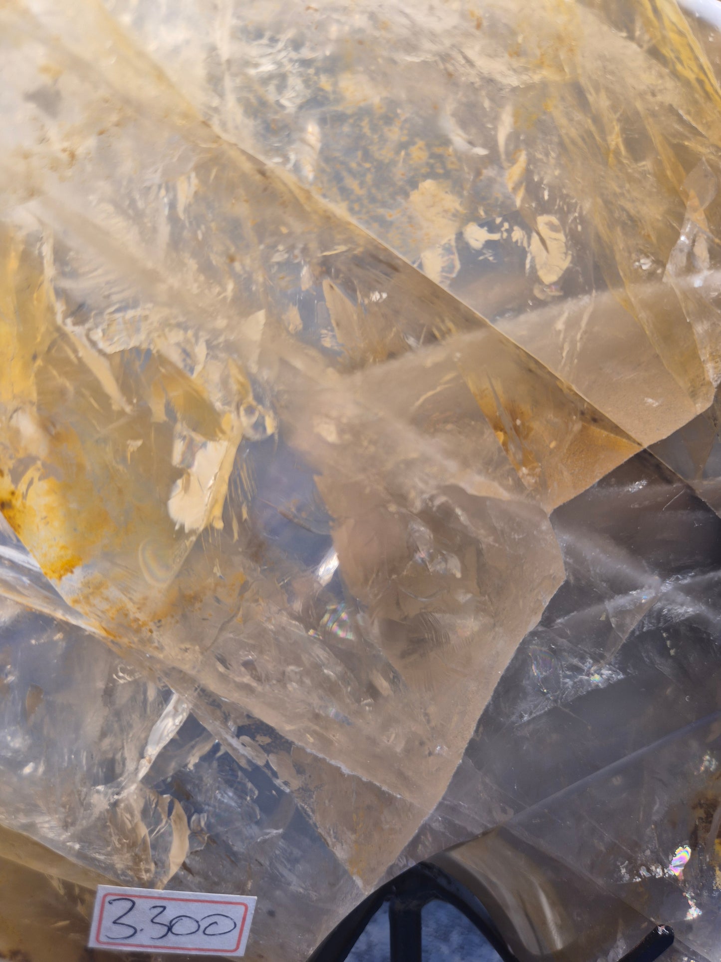 Yellow Hematoid and Clear Quartz with Oxidation Axe on stand