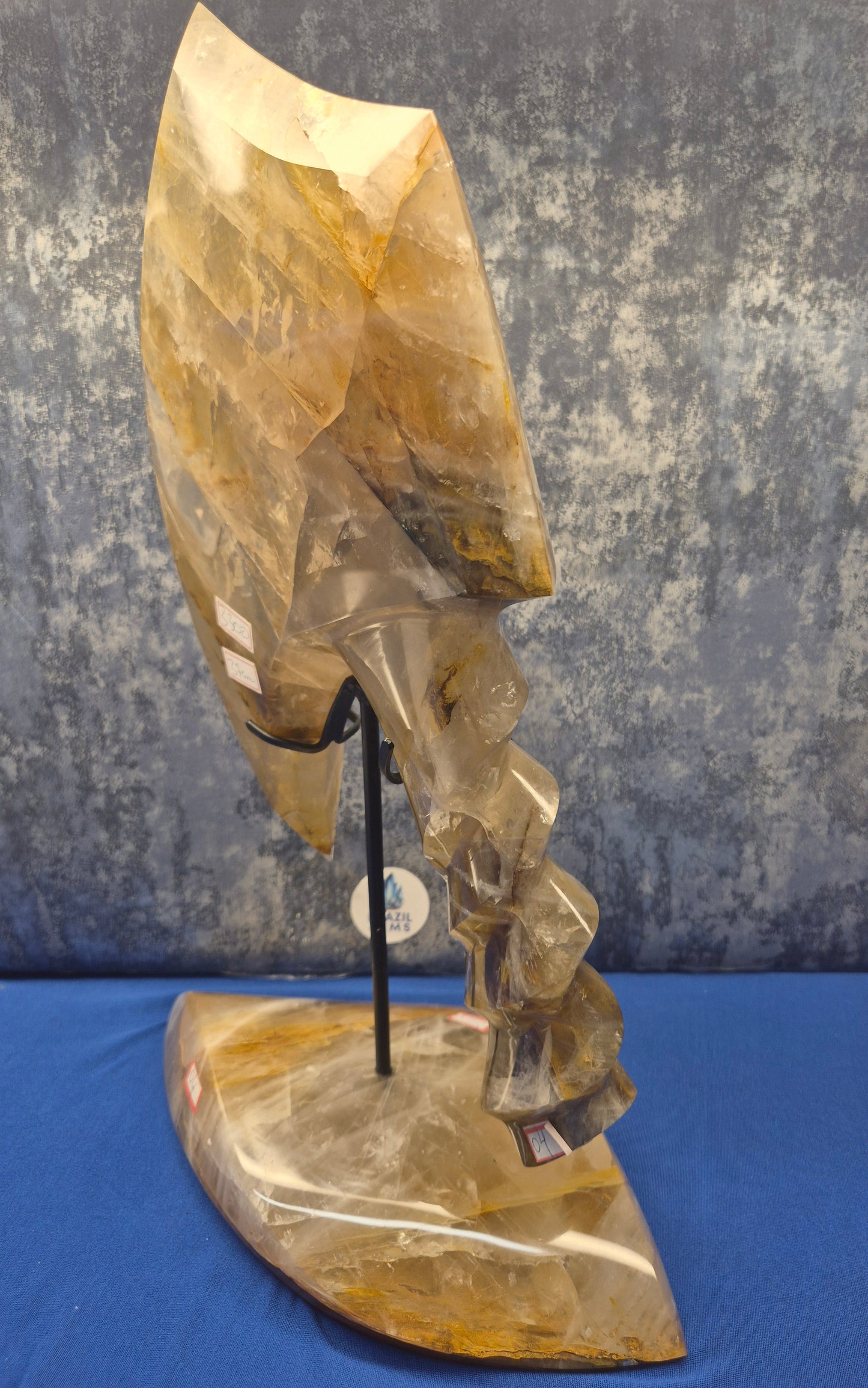 Yellow Hematoid and Clear Quartz with Oxidation Axe on stand