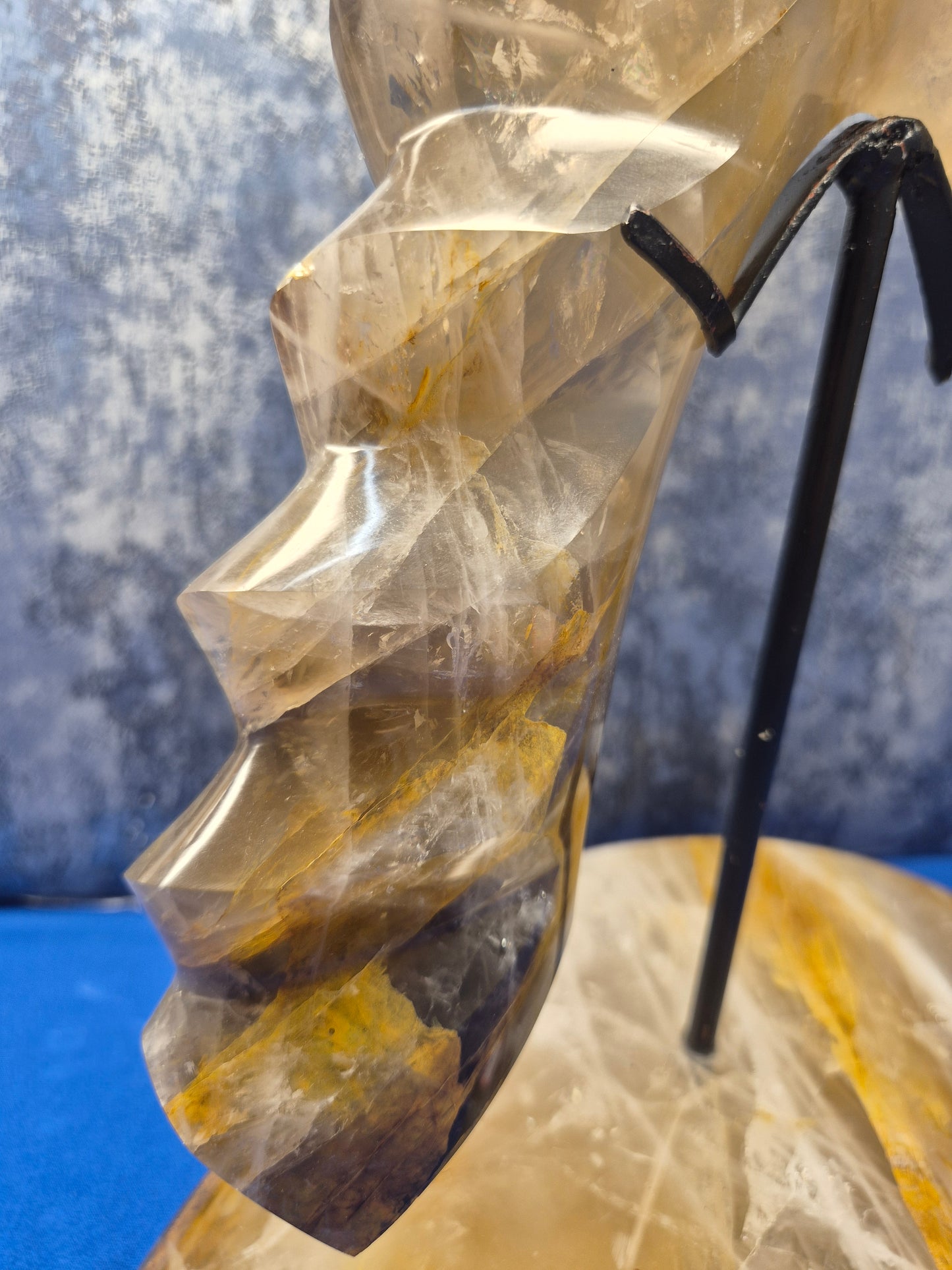 Yellow Hematoid and Clear Quartz with Oxidation Axe on stand