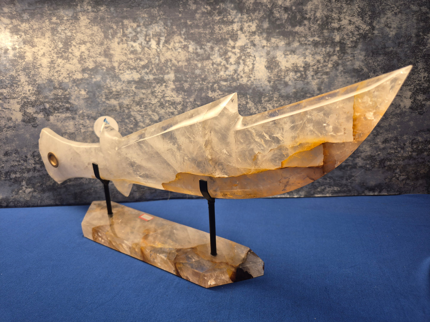 Yellow Hematoid and Clear Quartz with Oxidation Sword on stand