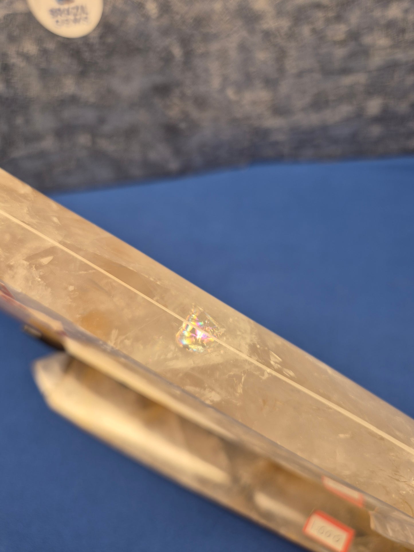 Yellow Hematoid and Clear Quartz with Oxidation Sword on stand