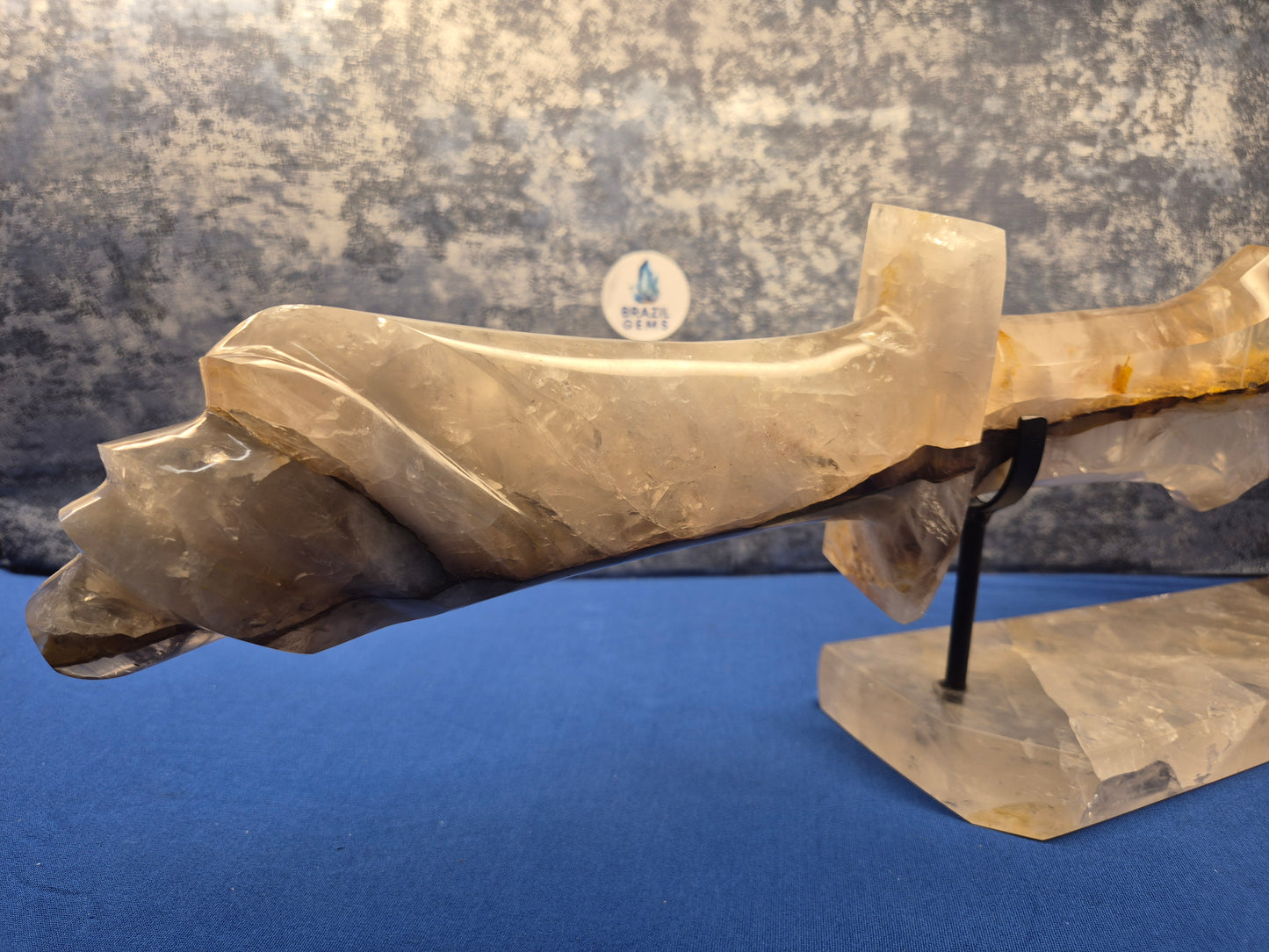 Yellow Hematoid and Clear Quartz with Oxidation Sword on stand