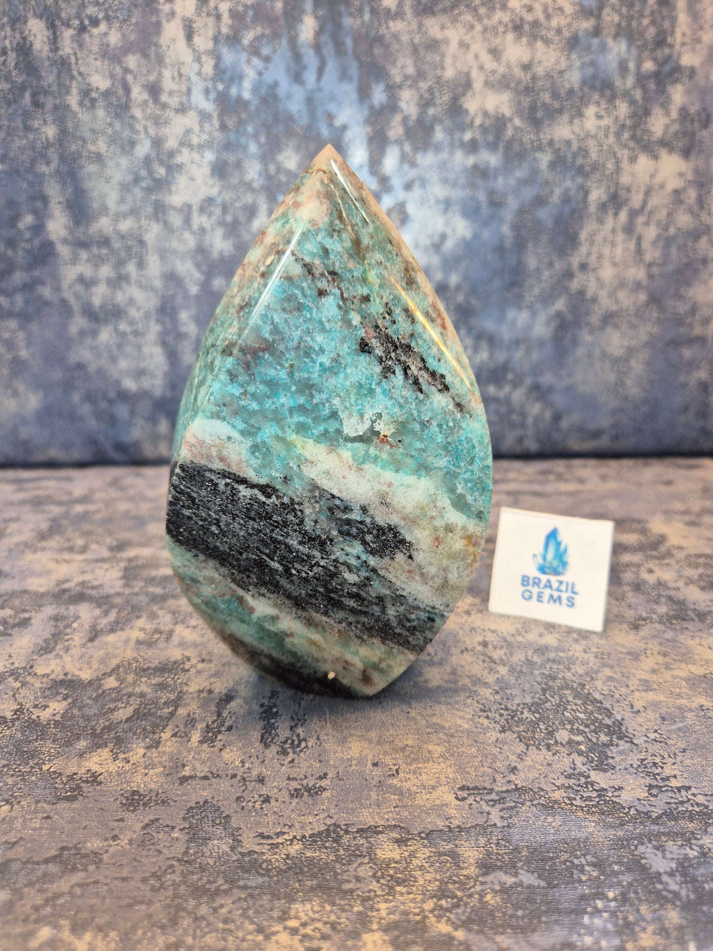 Amazonite with Black Tourmaline Flame