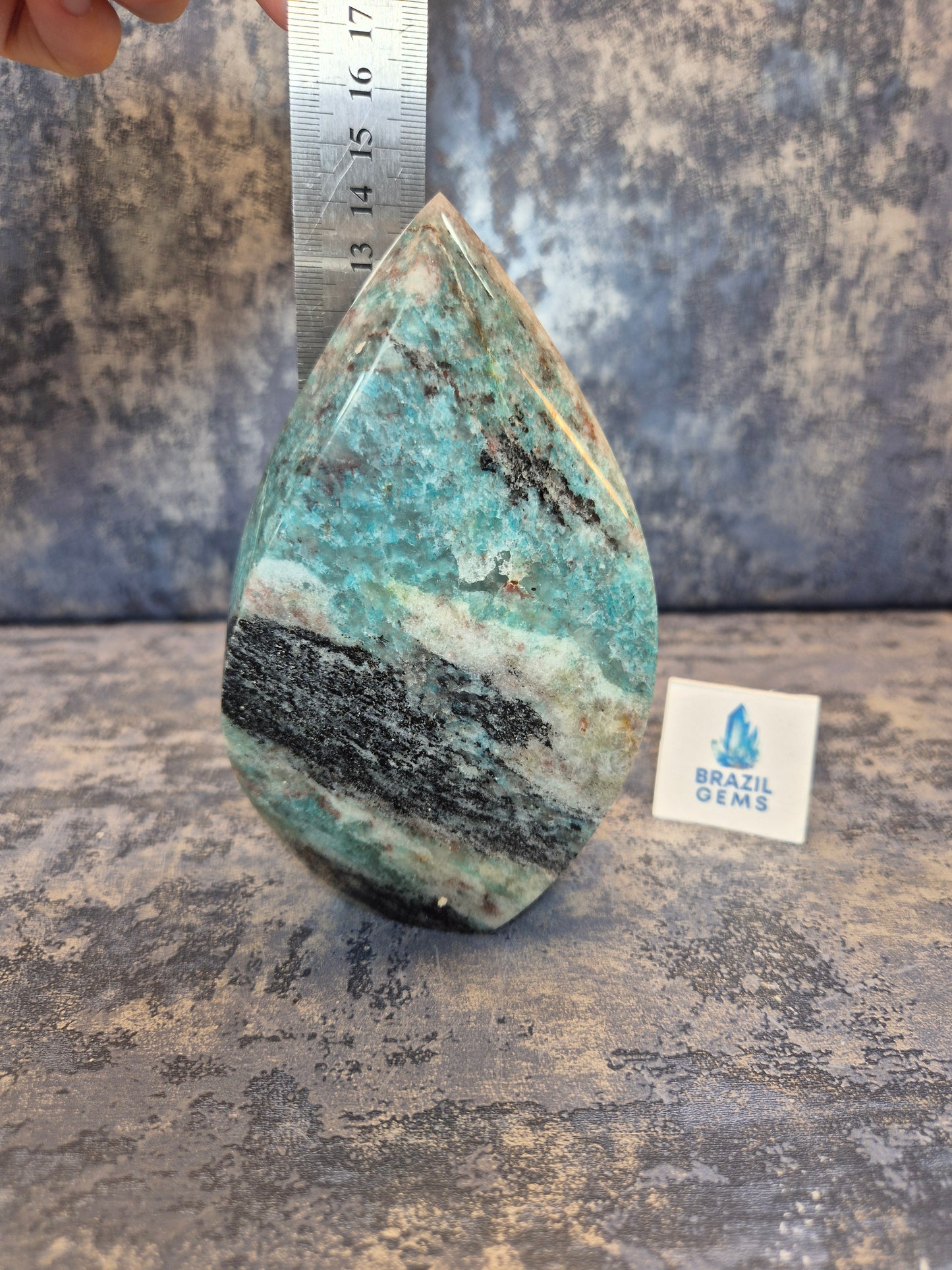 Amazonite with Black Tourmaline Flame
