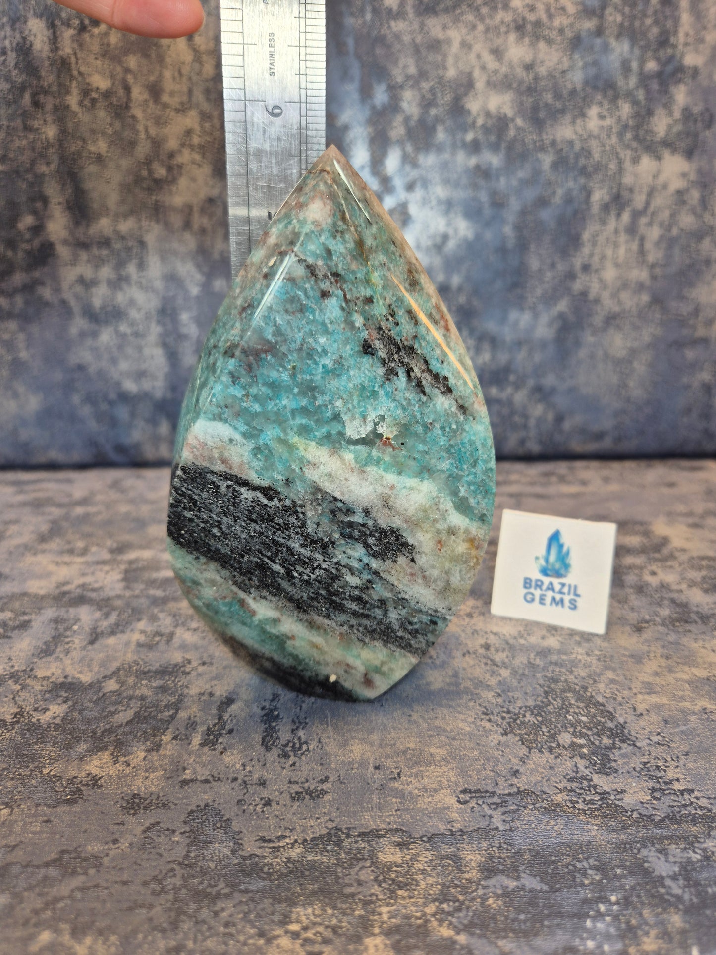 Amazonite with Black Tourmaline Flame