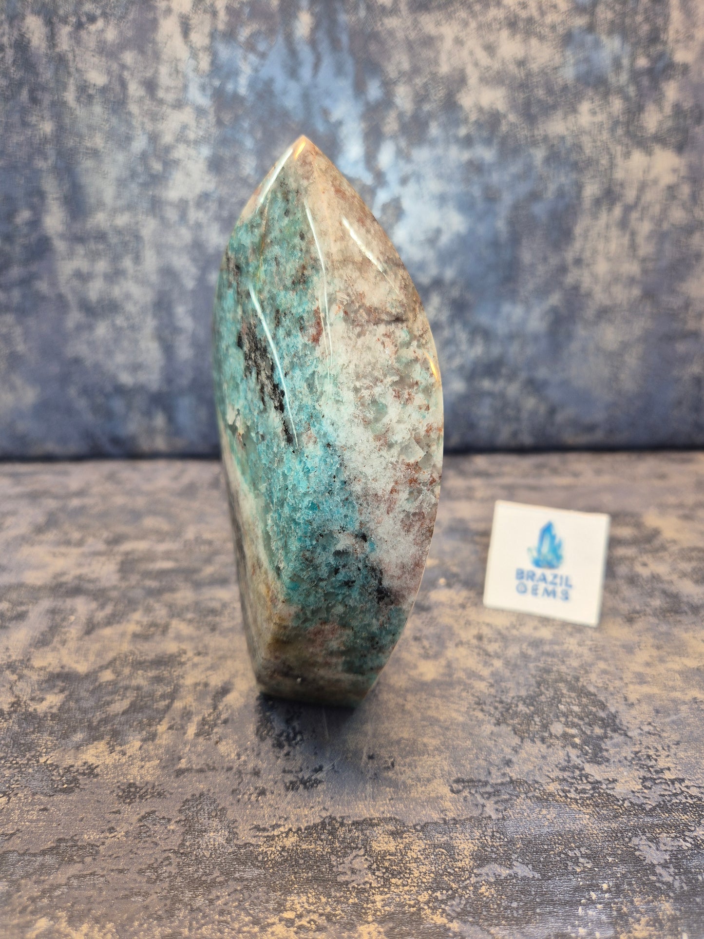 Amazonite with Black Tourmaline Flame