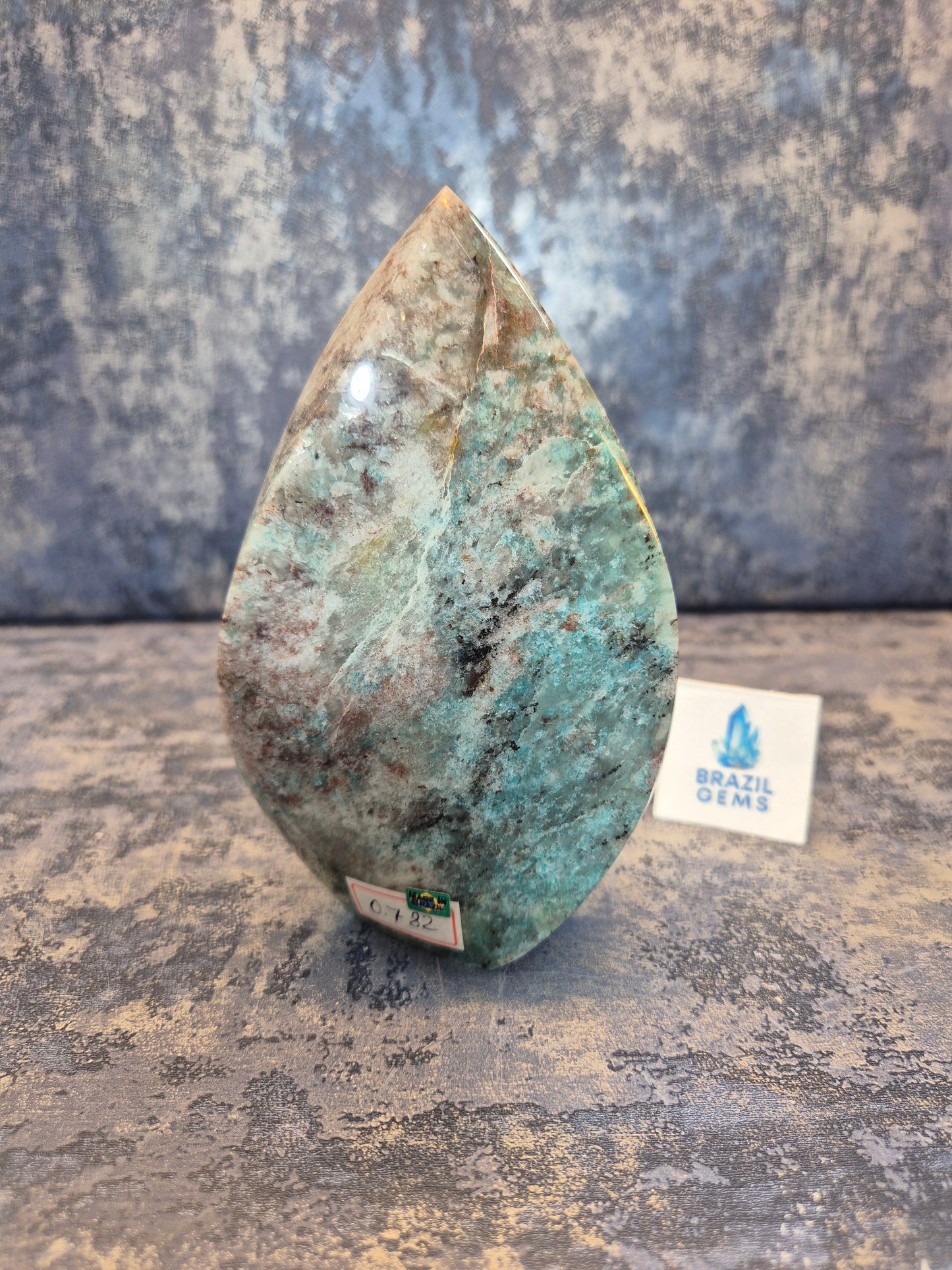 Amazonite with Black Tourmaline Flame