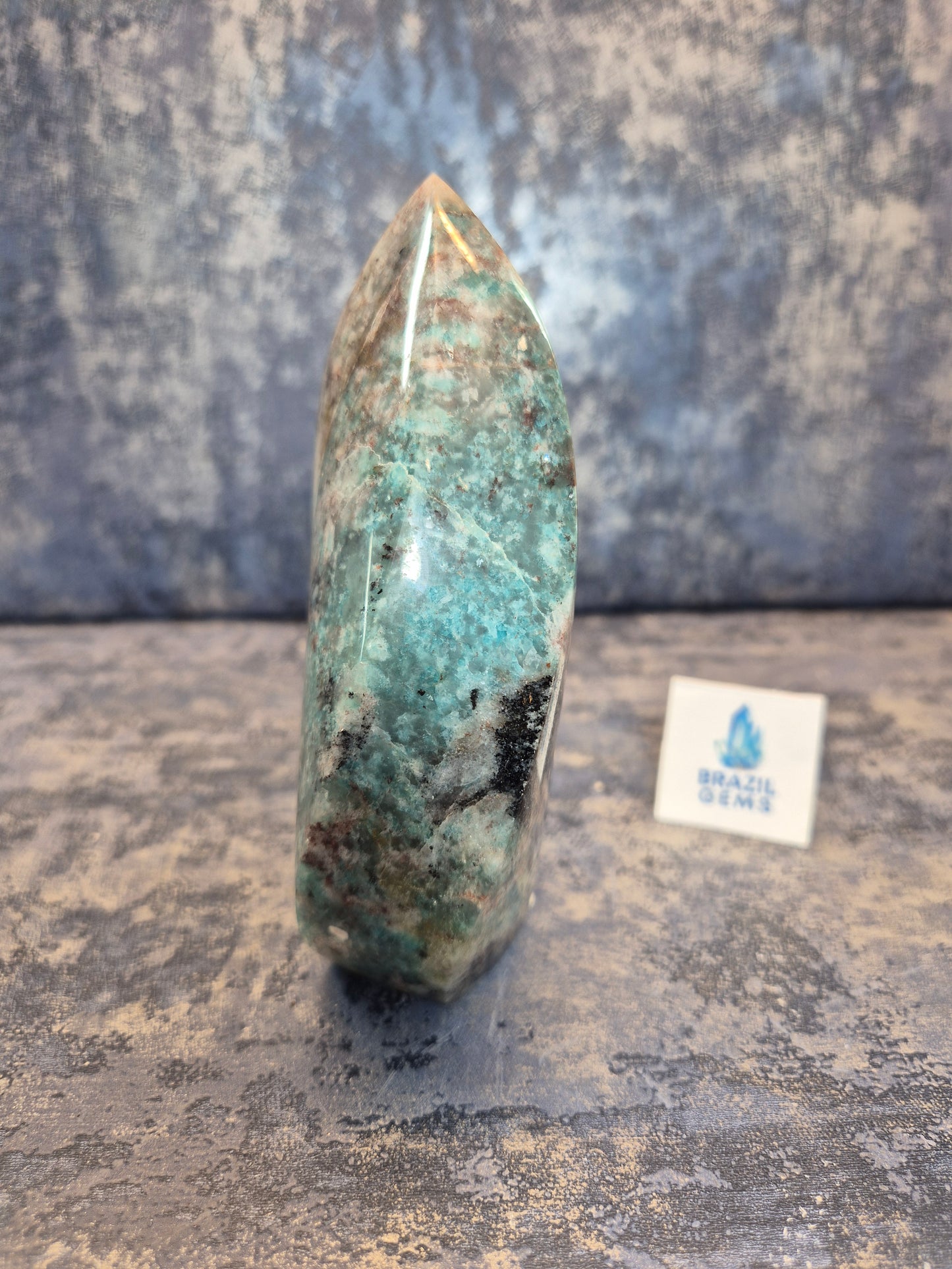 Amazonite with Black Tourmaline Flame