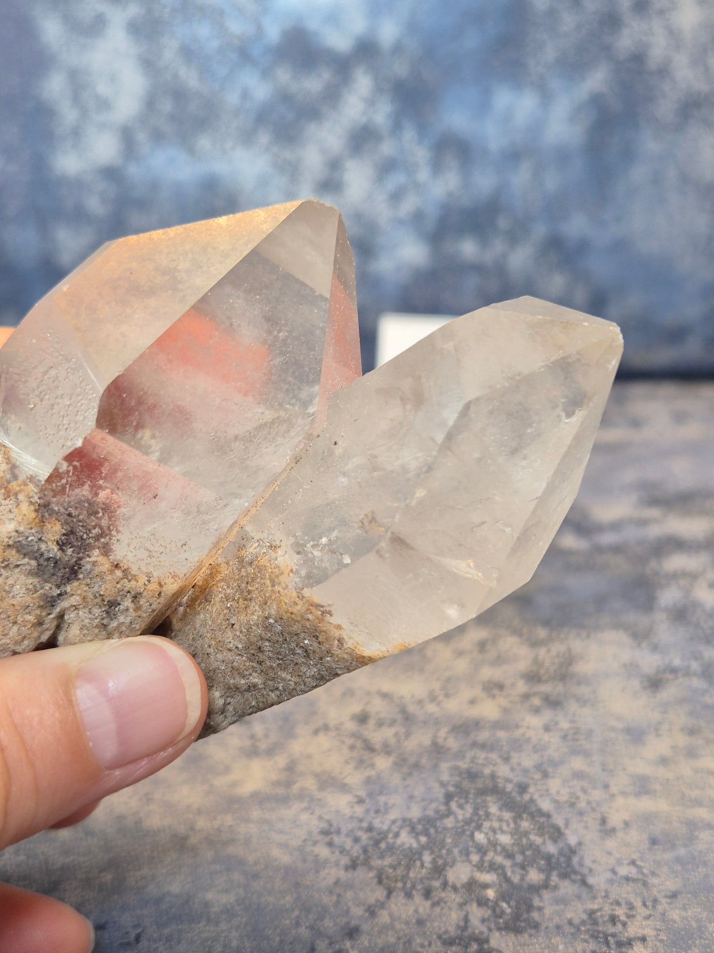 Natural Clear Quartz Twin Point with Lodolite Inclusions