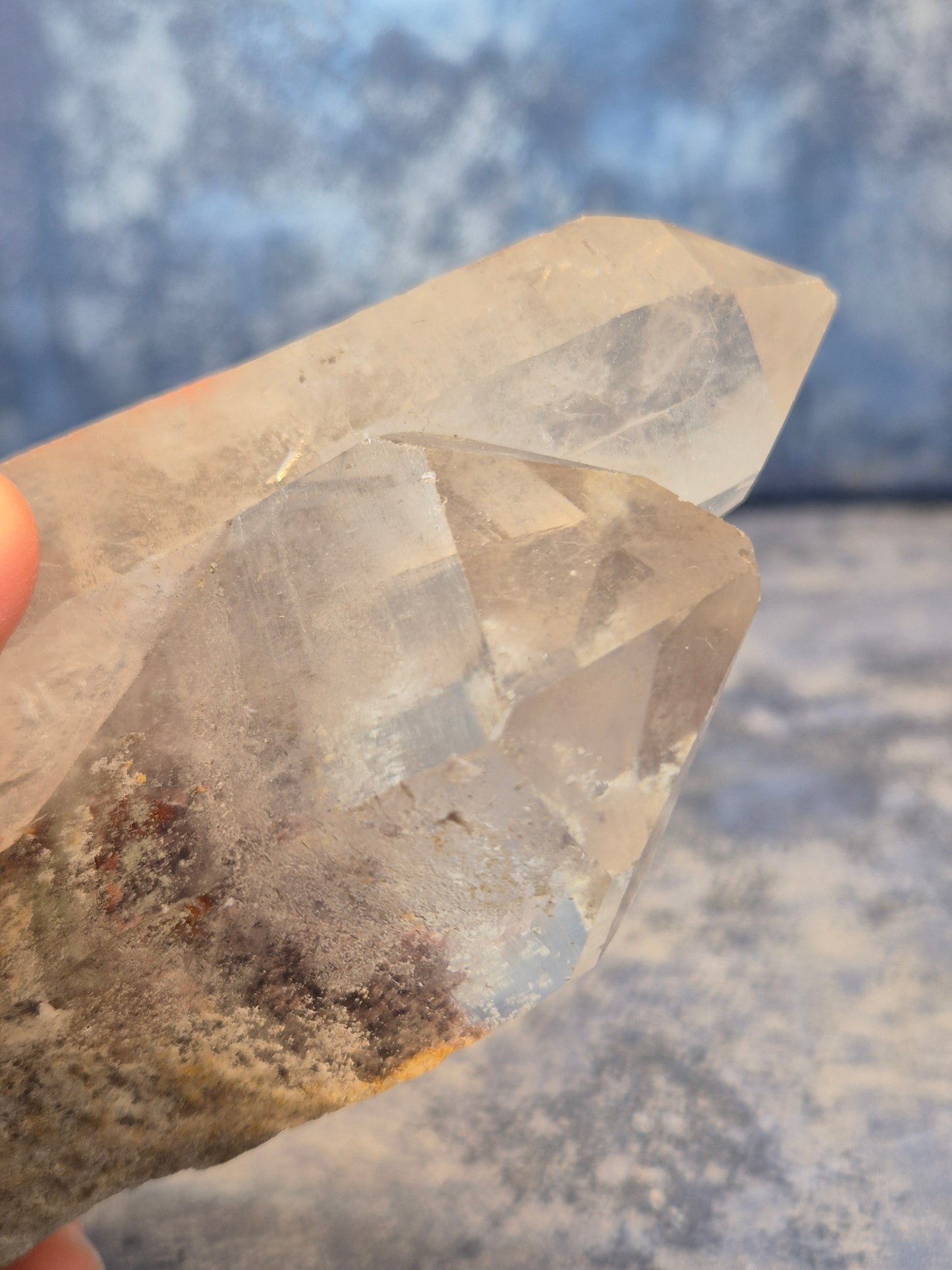 Natural Clear Quartz Twin Point with Lodolite Inclusions