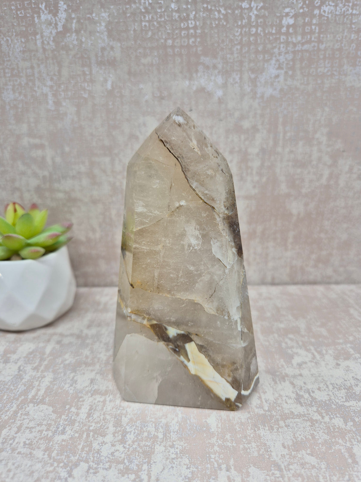 Blue Tara with Mosaic Calcite Point