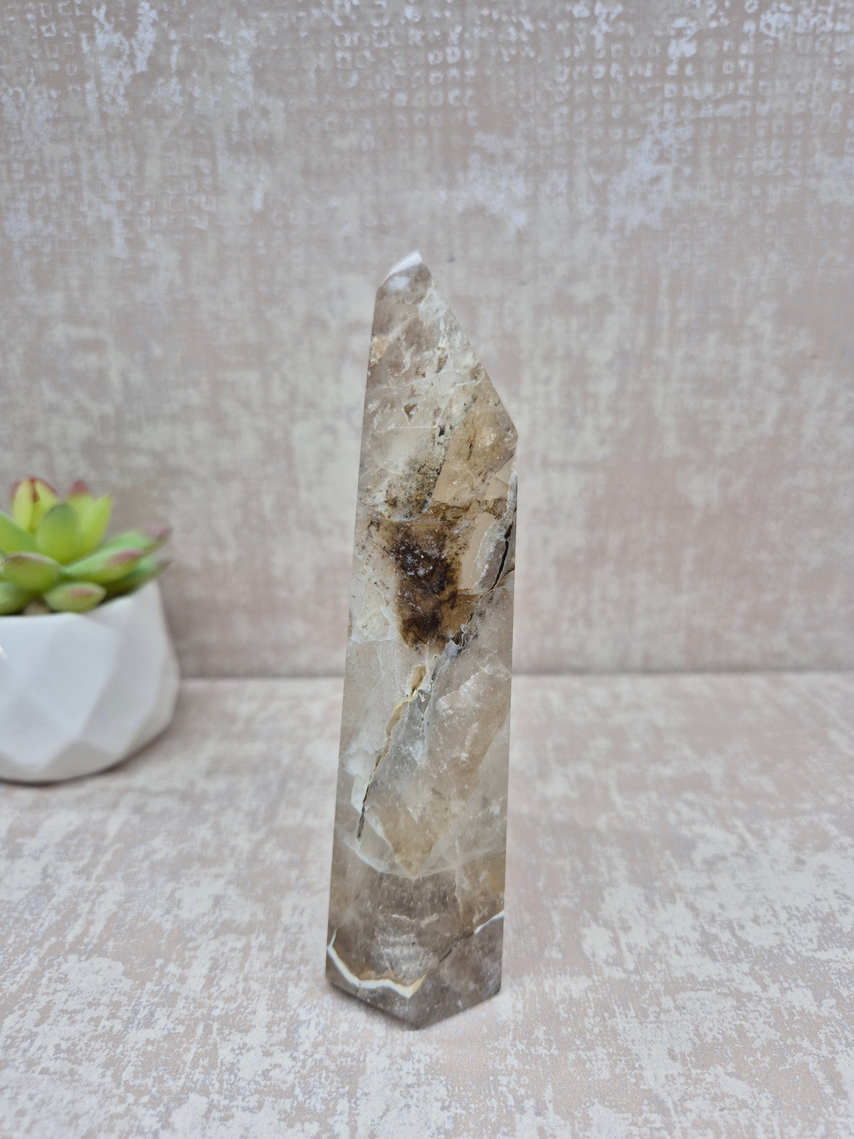 Blue Tara with Mosaic Calcite Point