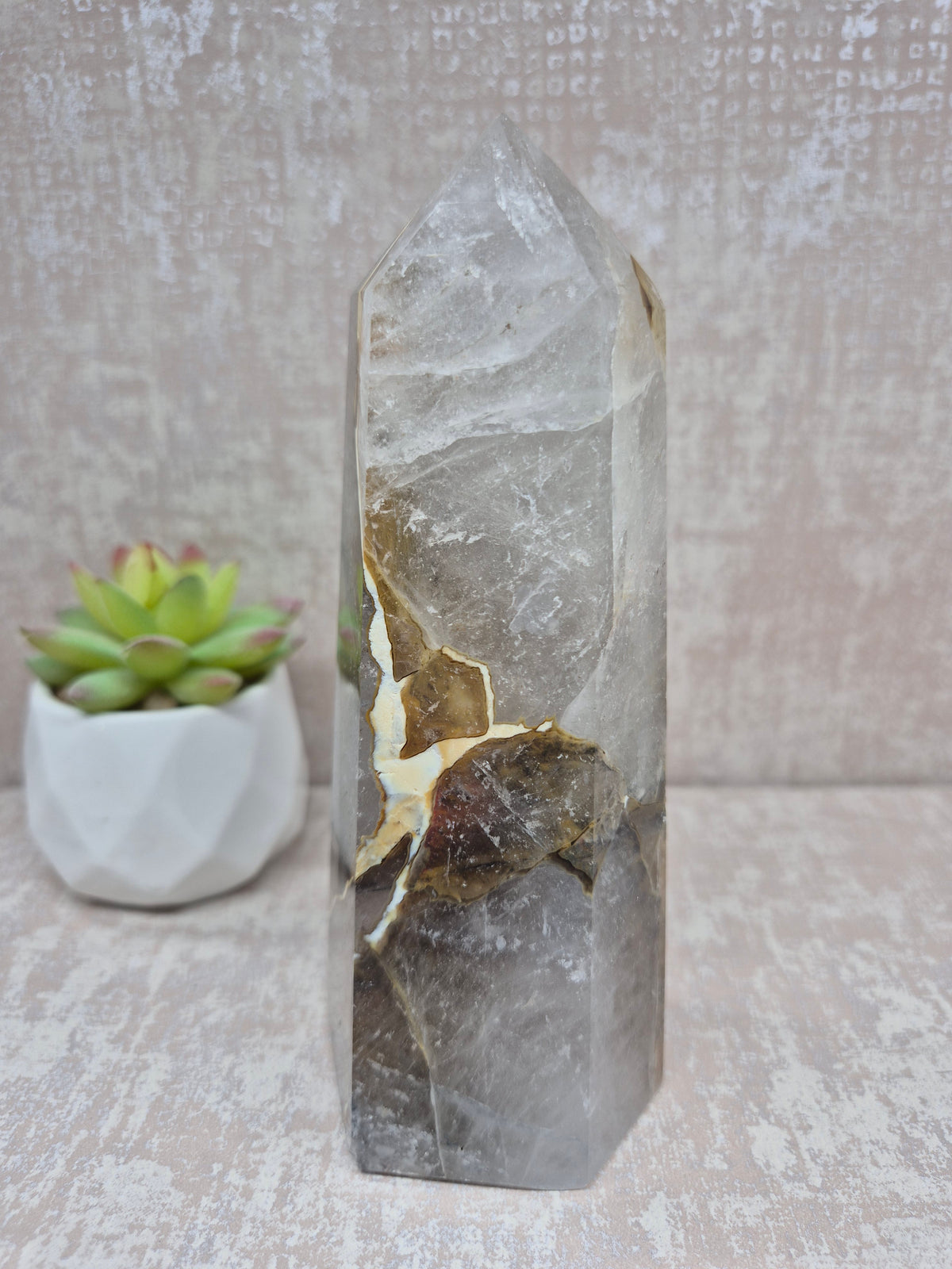 Blue Tara with Mosaic Calcite Point